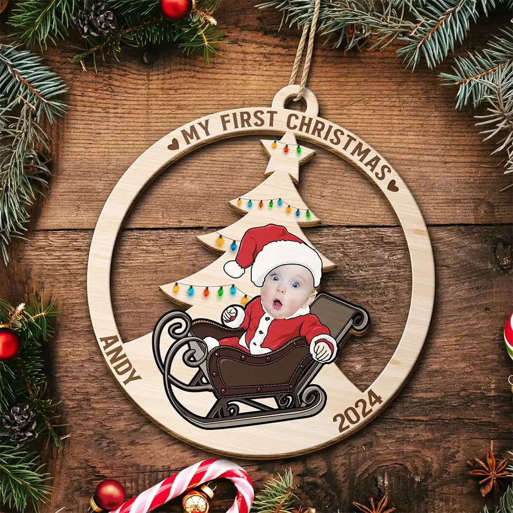 Custom Photo Baby's First Christmas Costumes - Personalized Wooden Cutout Ornament - Image 6