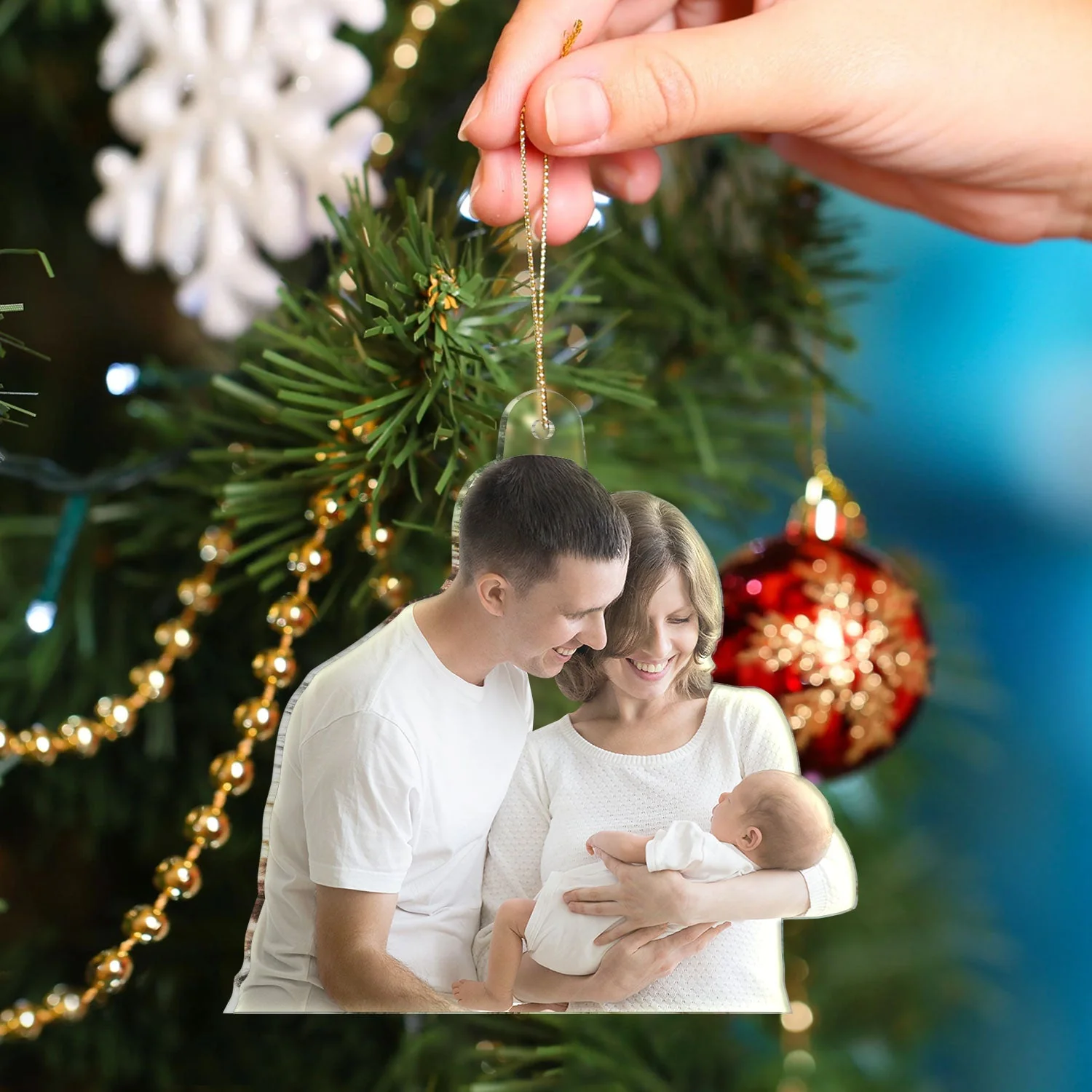 Custom Photo Baby's First Christmas Married - Gift For Family, New Parents - Personalized Acrylic Photo Ornament - Image 5
