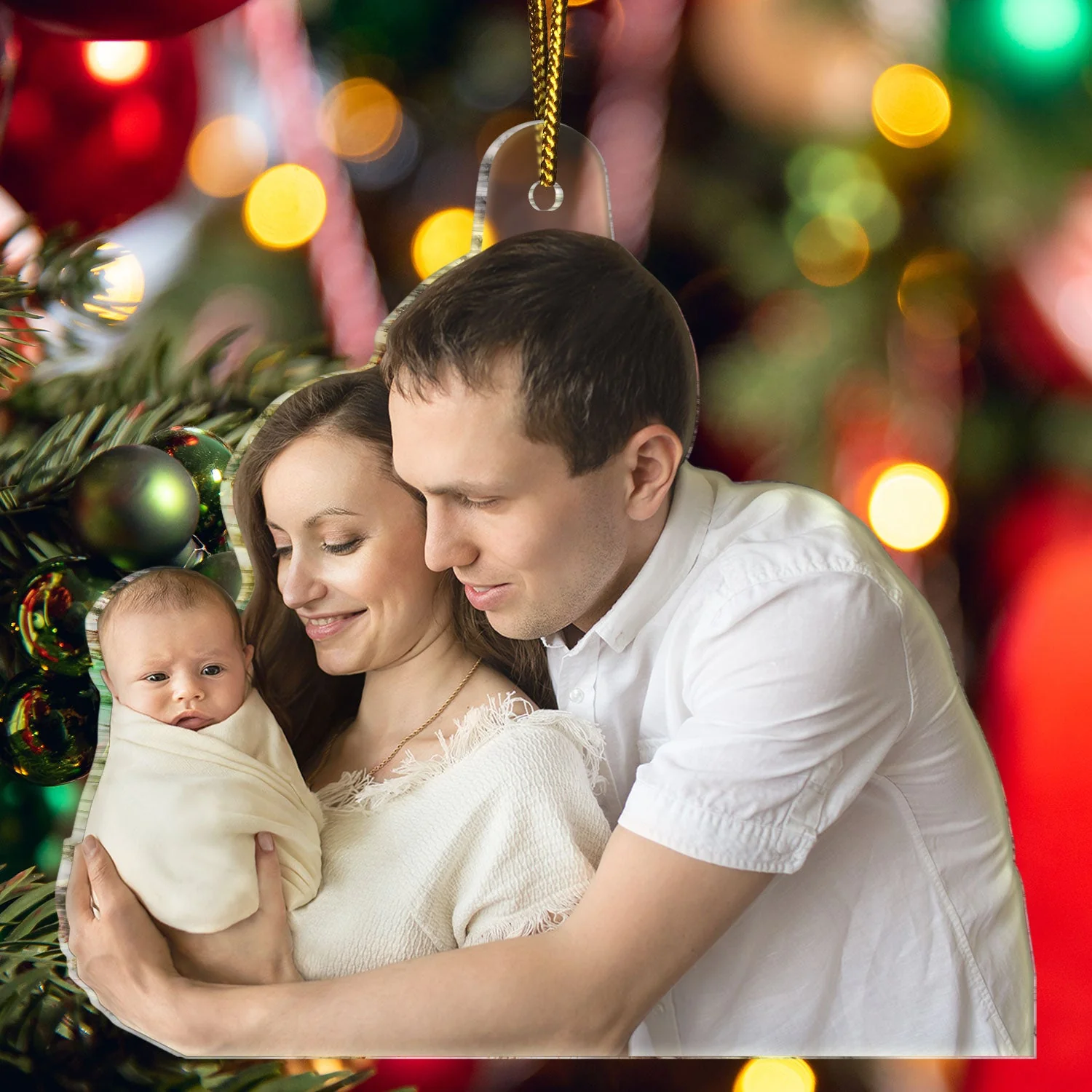 Custom Photo Baby's First Christmas Married - Gift For Family, New Parents - Personalized Acrylic Photo Ornament - Image 6