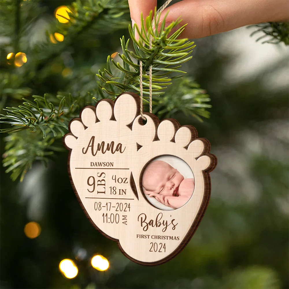 Custom Photo Baby's First Christmas - Personalized 2-Layered Wooden Ornament - Image 2
