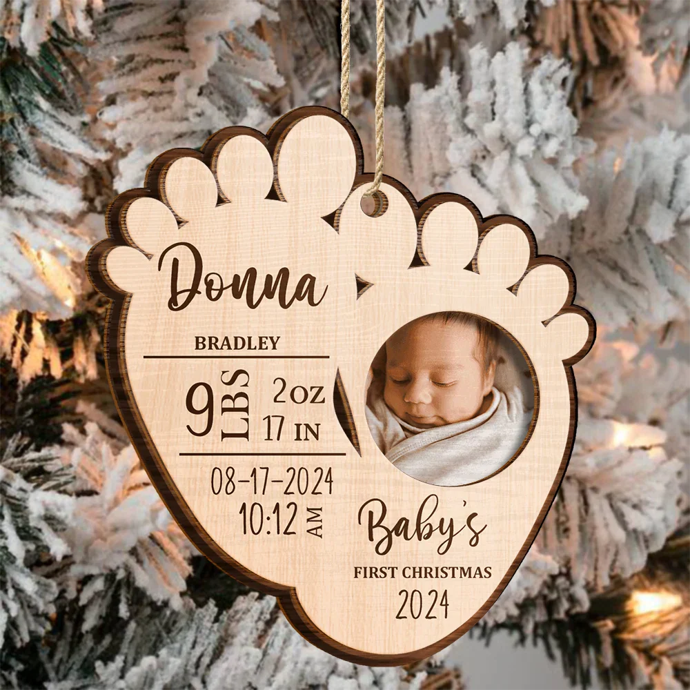 Custom Photo Baby's First Christmas - Personalized 2-Layered Wooden Ornament - Image 3