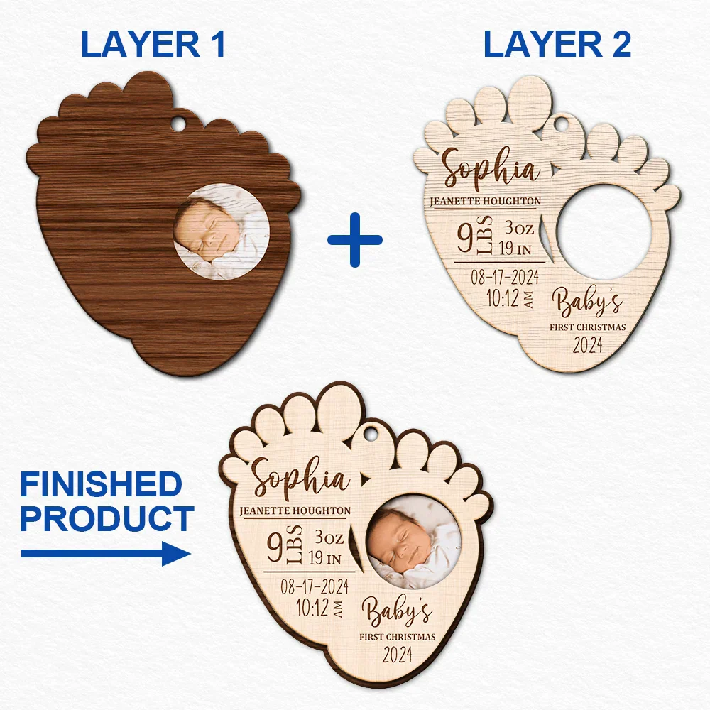 Custom Photo Baby's First Christmas - Personalized 2-Layered Wooden Ornament - Image 6