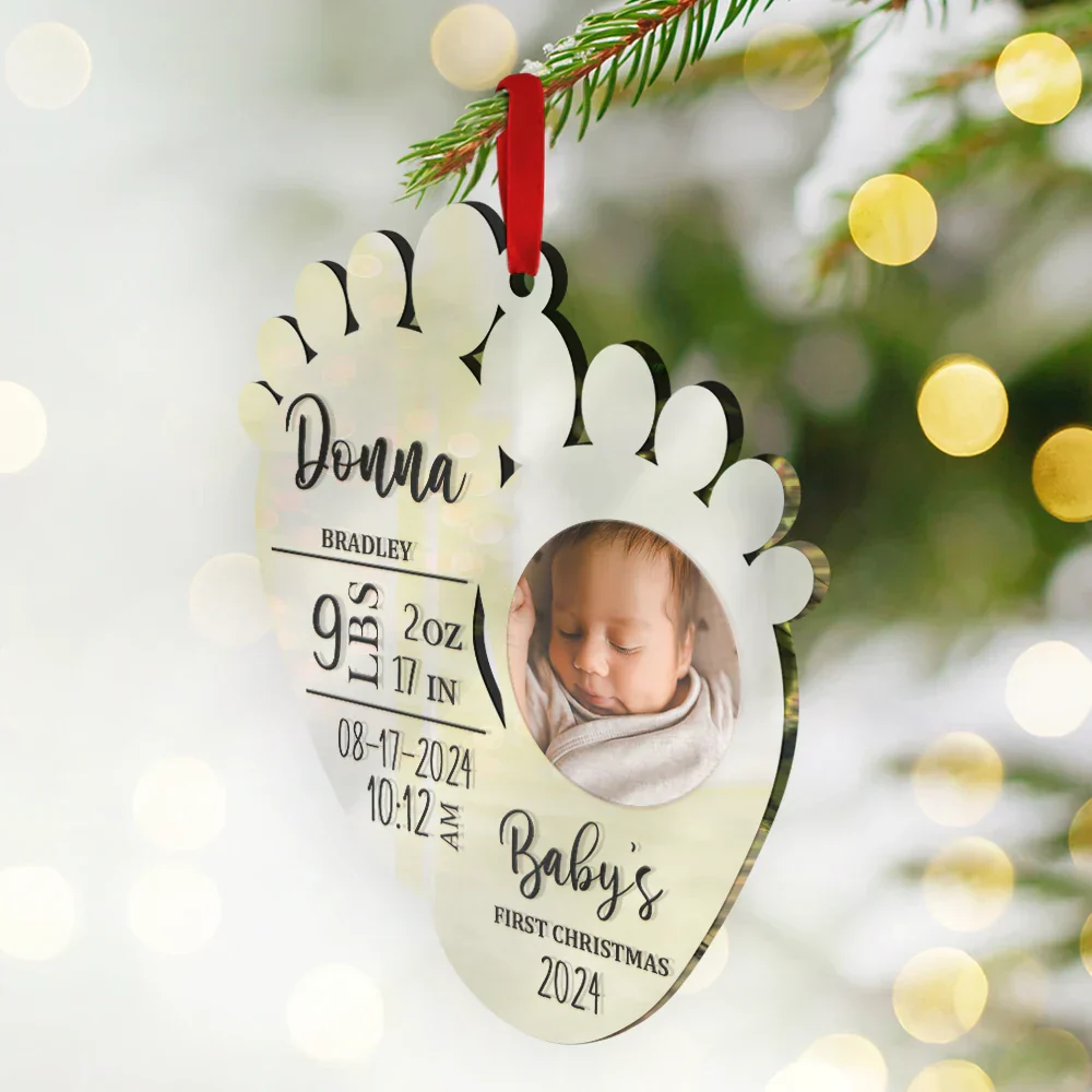 Custom Photo Baby's First Christmas - Personalized Custom Shaped Mirror Ornament - Image 2