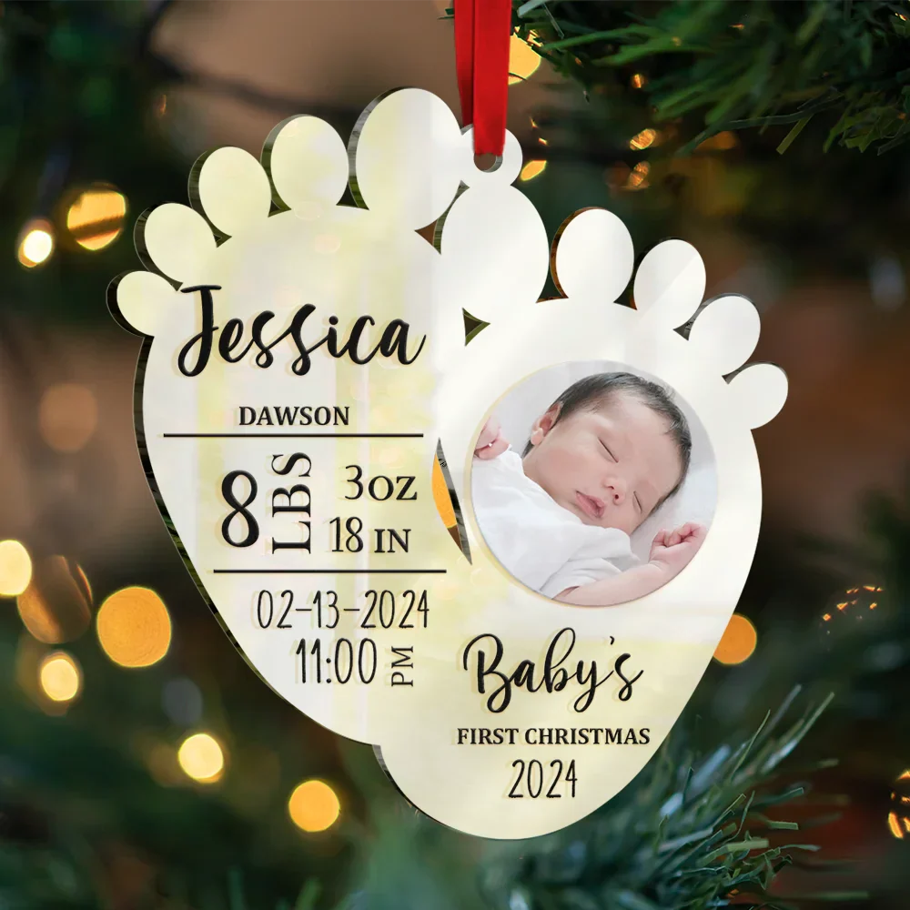 Custom Photo Baby's First Christmas - Personalized Custom Shaped Mirror Ornament - Image 3