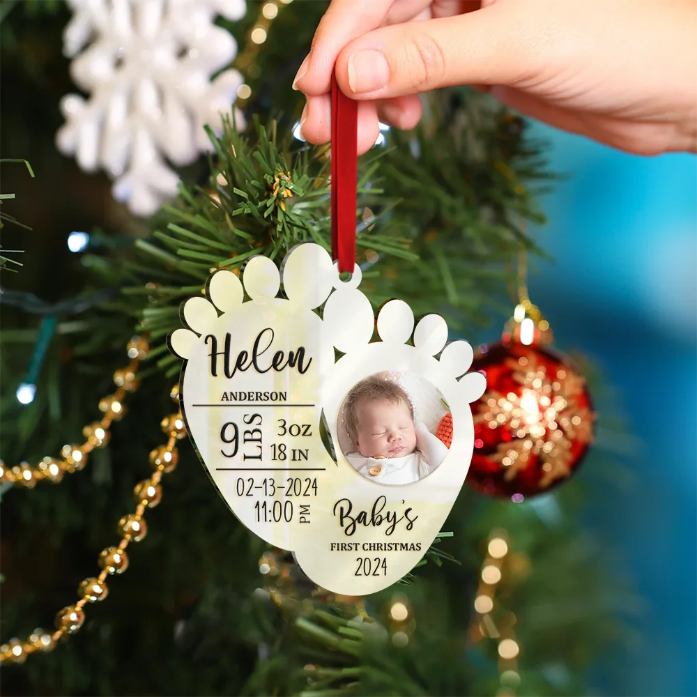Custom Photo Baby's First Christmas - Personalized Custom Shaped Mirror Ornament - Image 4