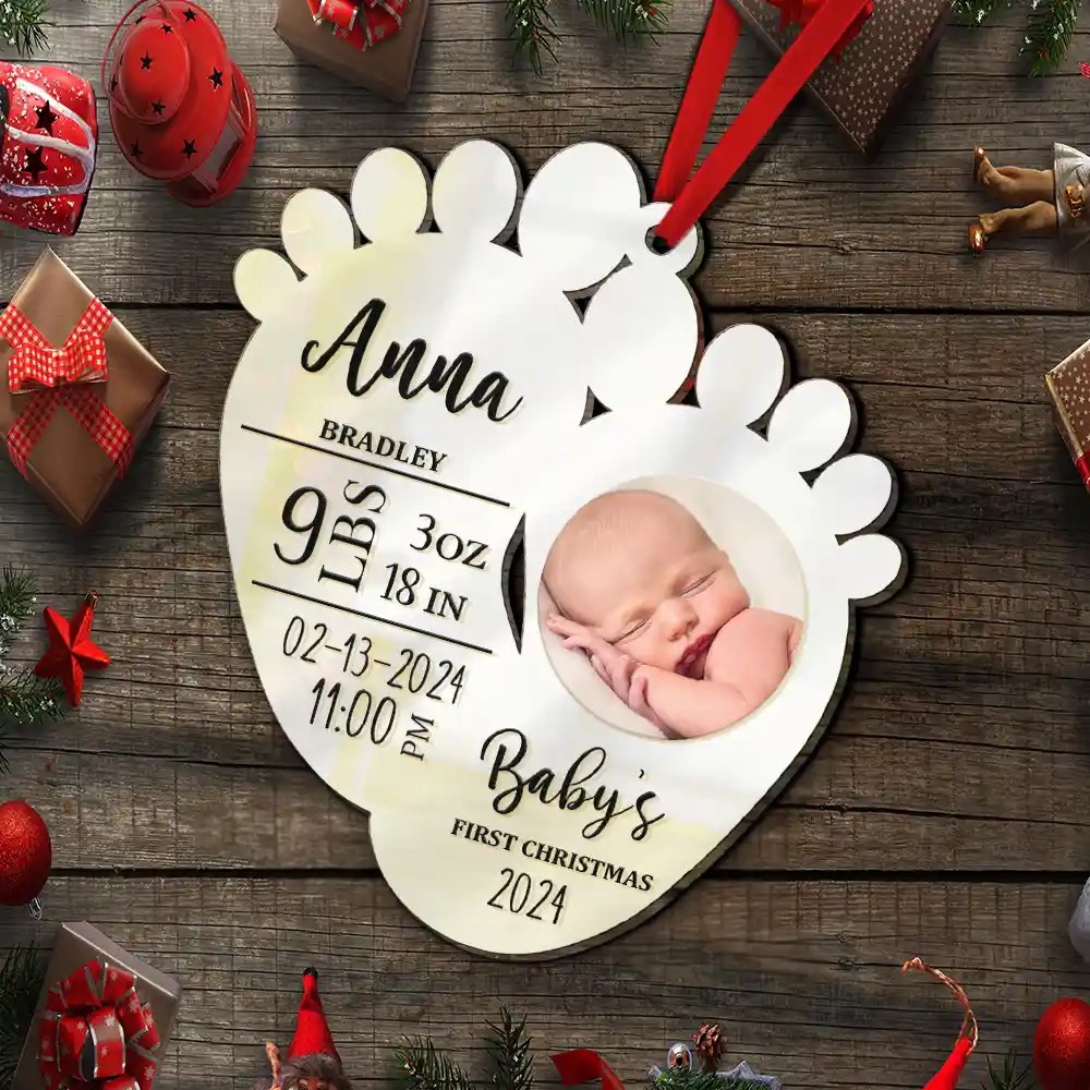 Custom Photo Baby's First Christmas - Personalized Custom Shaped Mirror Ornament - Image 5