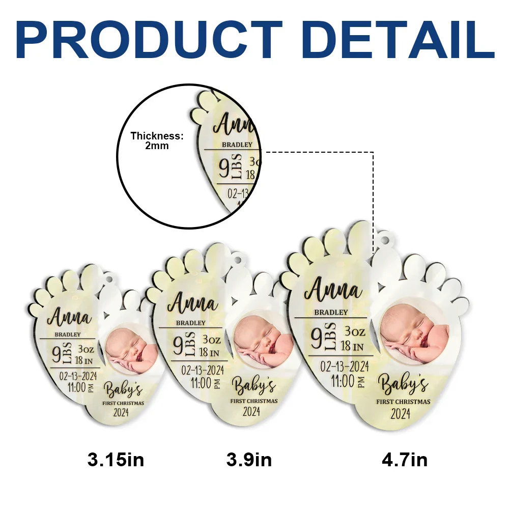 Custom Photo Baby's First Christmas - Personalized Custom Shaped Mirror Ornament - Image 6