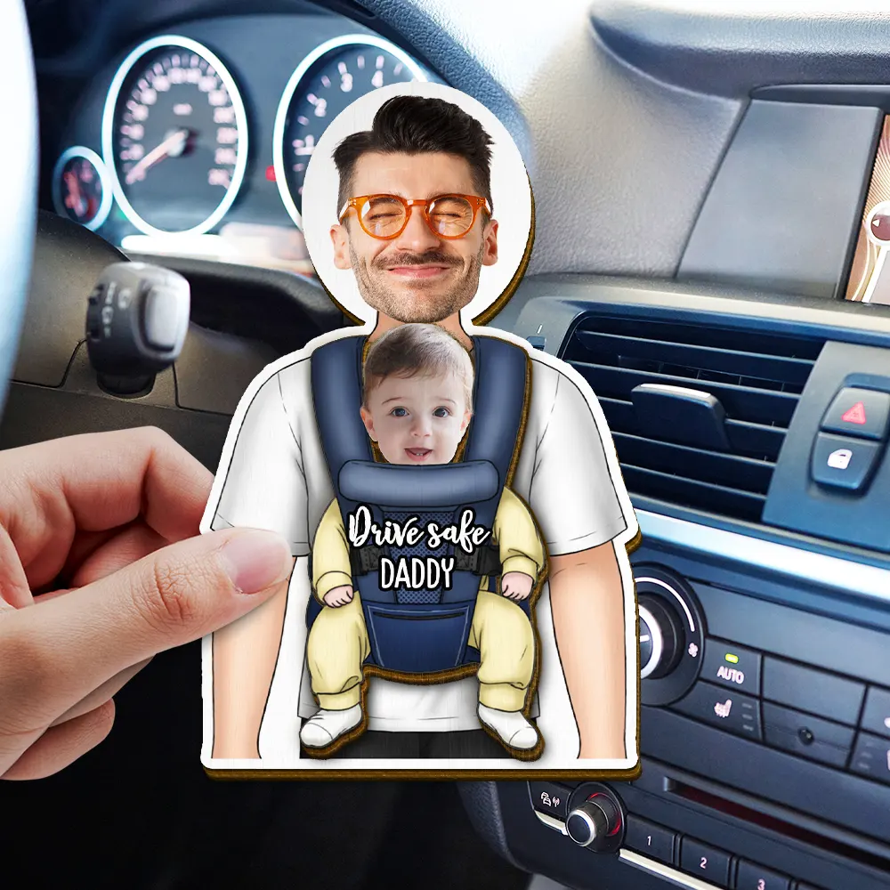 Custom Photo Babywearing Dad Drive Safe - Personalized Custom Shaped Car Visor Clip - Image 4