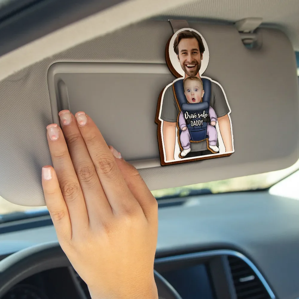 Custom Photo Babywearing Dad Drive Safe - Personalized Custom Shaped Car Visor Clip - Image 5