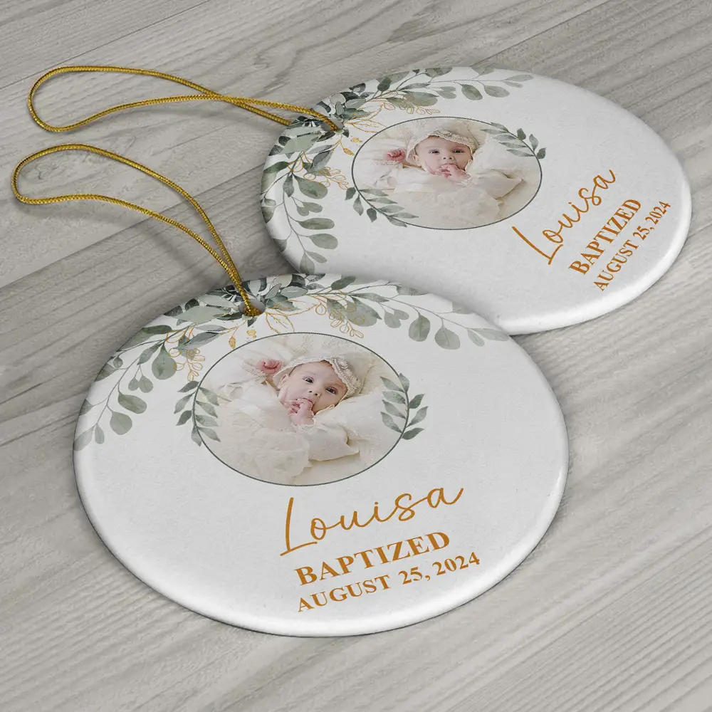 Custom Photo Baptized Baby - Personalized Circle Ceramic Ornament - Image 6