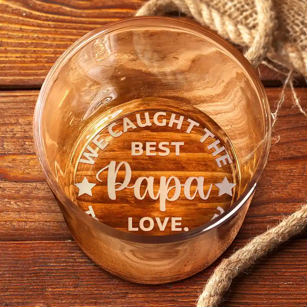 Custom Photo Baseball Fishing We Caught The Best Dad Papa - Personalized Engraved Whiskey Glass - Image 5