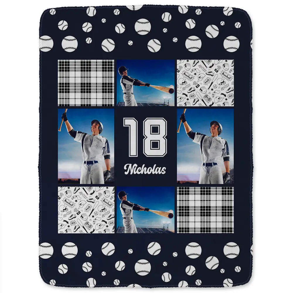 Custom Photo Baseball Pattern - Personalized Fleece Blanket, Sherpa Blanket - Image 2