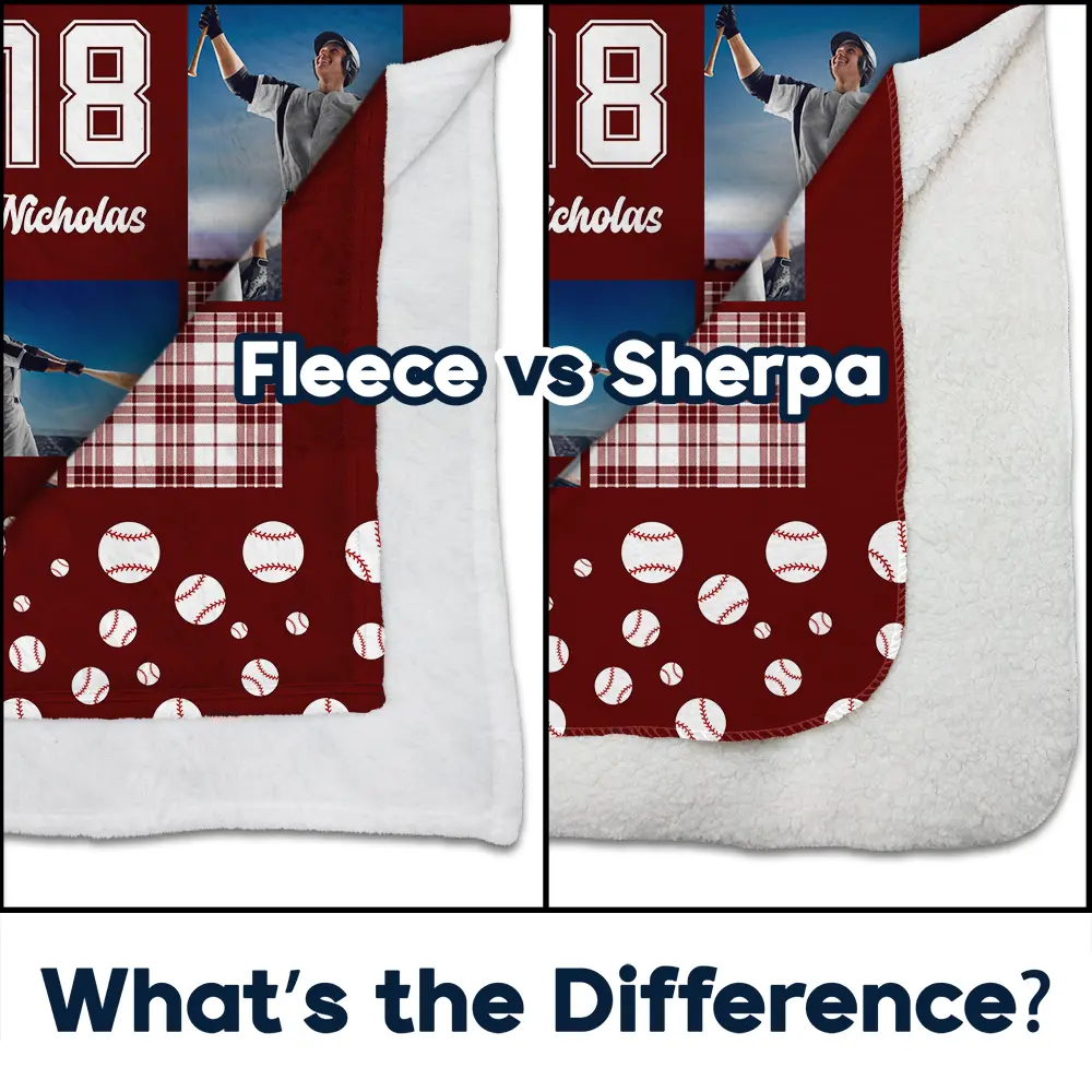 Custom Photo Baseball Pattern - Personalized Fleece Blanket, Sherpa Blanket - Image 4