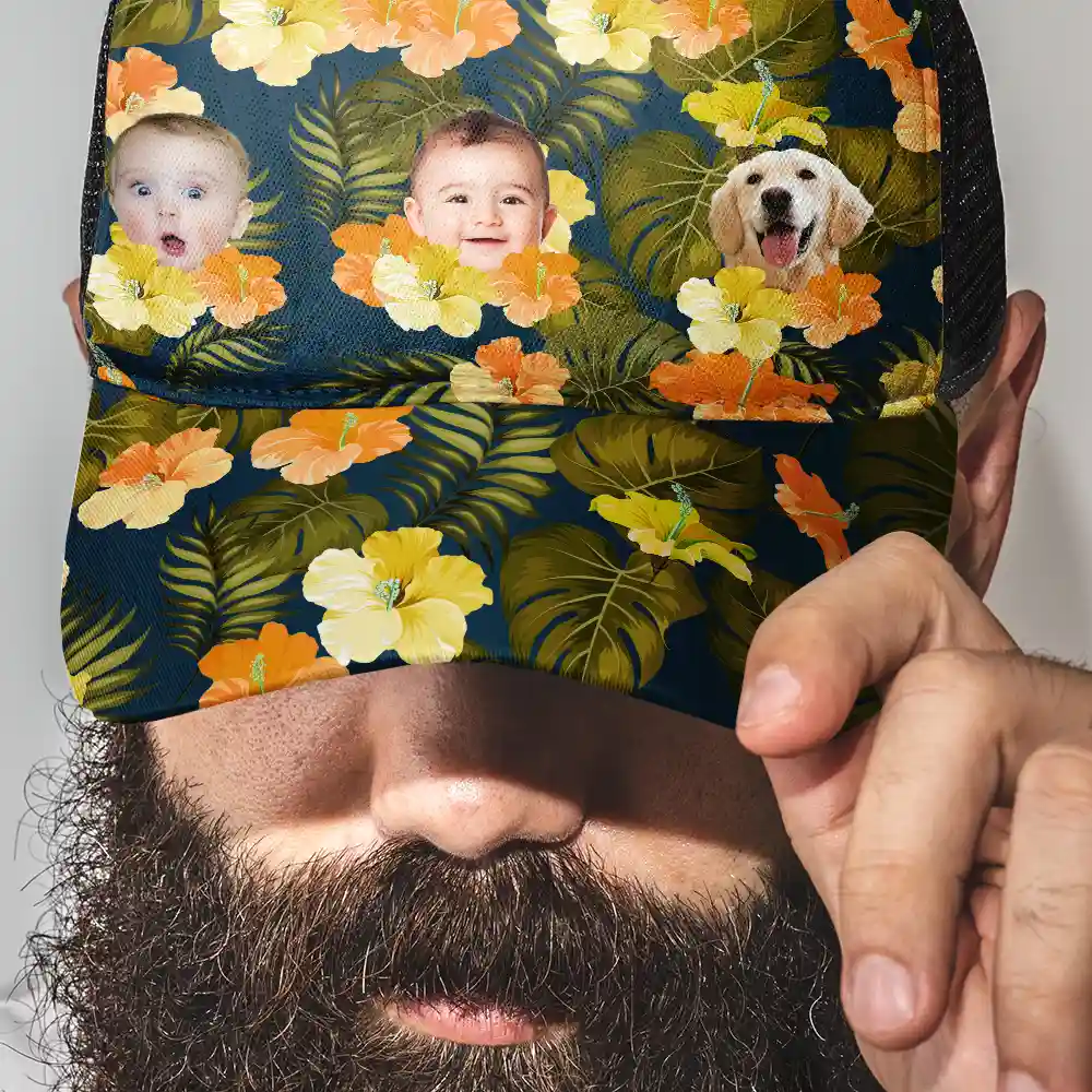 Custom Photo Beach Summer Tropical Fun Face Vacation Vibe - Personalized Mesh-back Casual Cap - Image 4