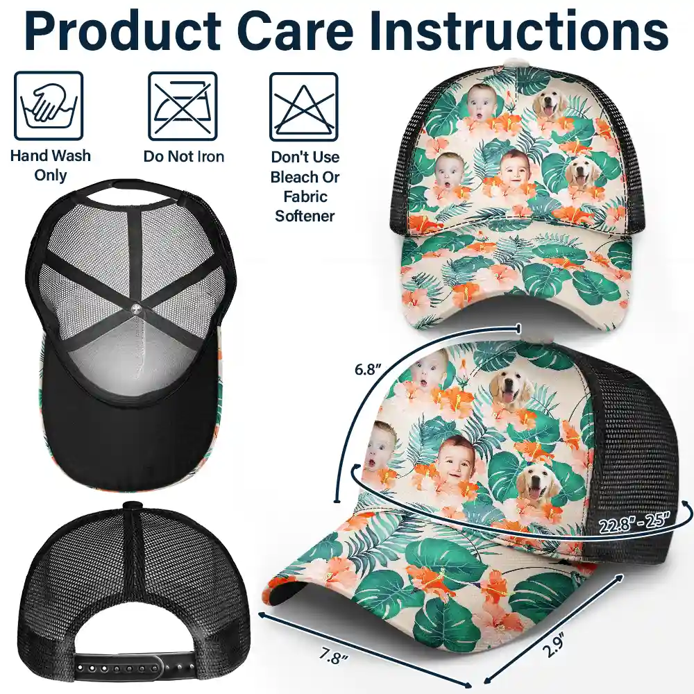 Custom Photo Beach Summer Tropical Fun Face Vacation Vibe - Personalized Mesh-back Casual Cap - Image 5