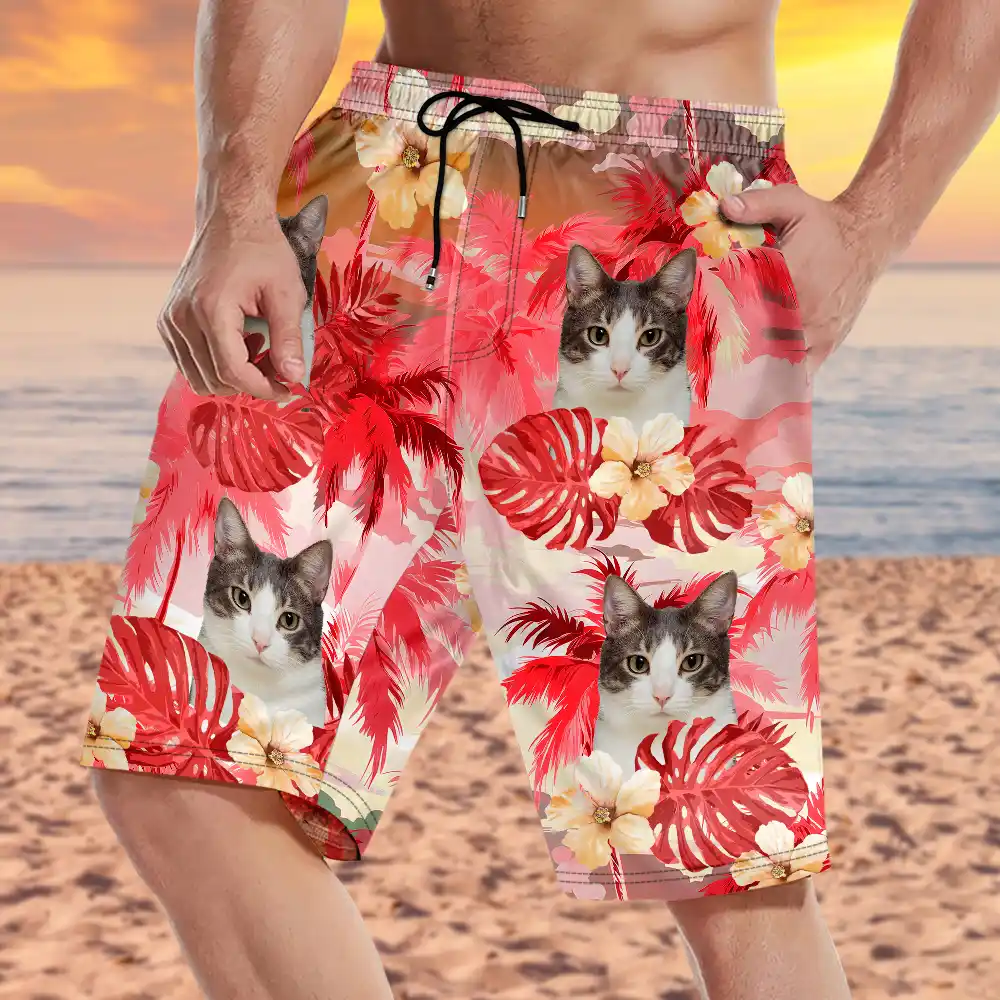 Custom Photo Beach Summer Tropical Fun Face Vacation Vibe - Personalized Unisex Beach Shorts - Image 4
