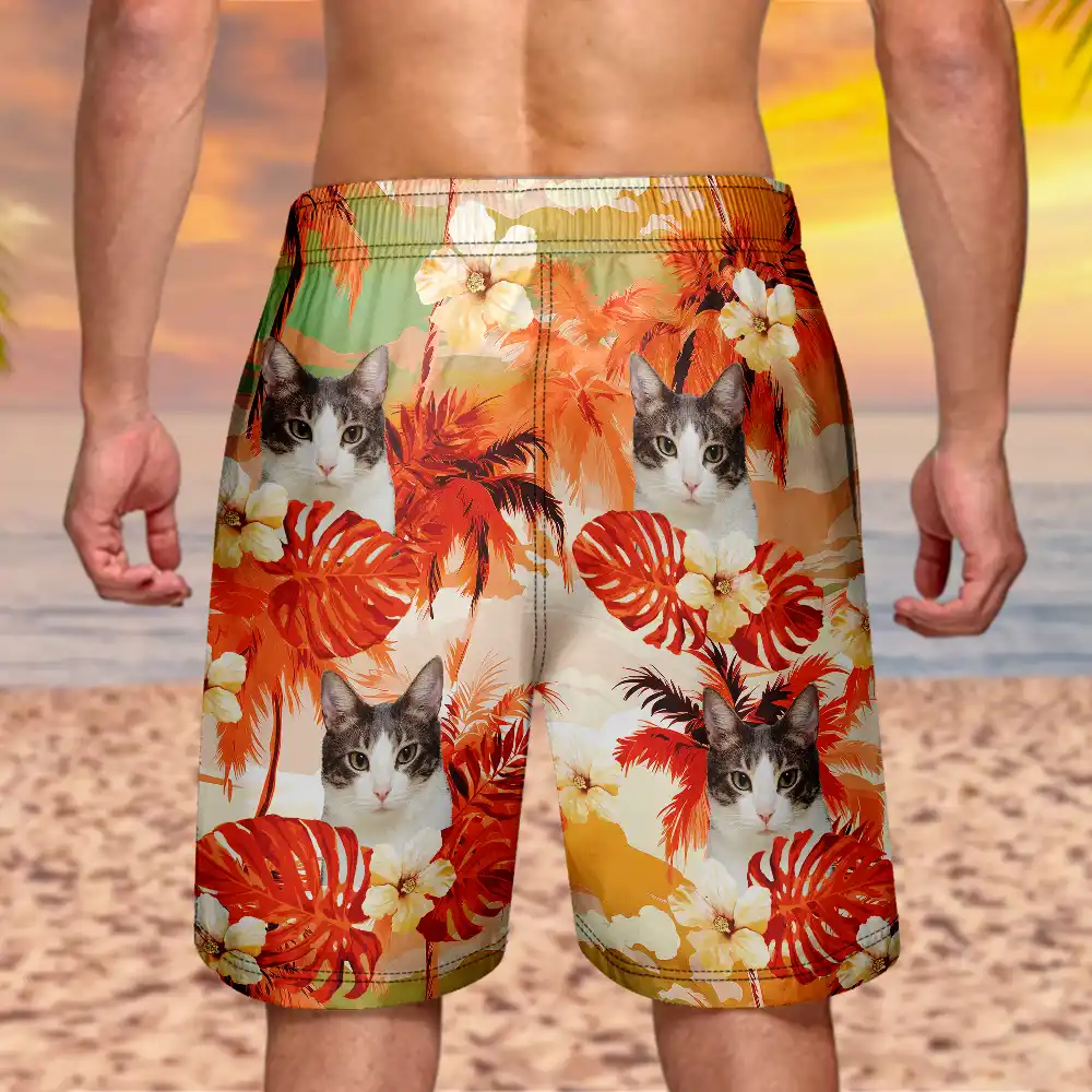 Custom Photo Beach Summer Tropical Fun Face Vacation Vibe - Personalized Unisex Beach Shorts - Image 5
