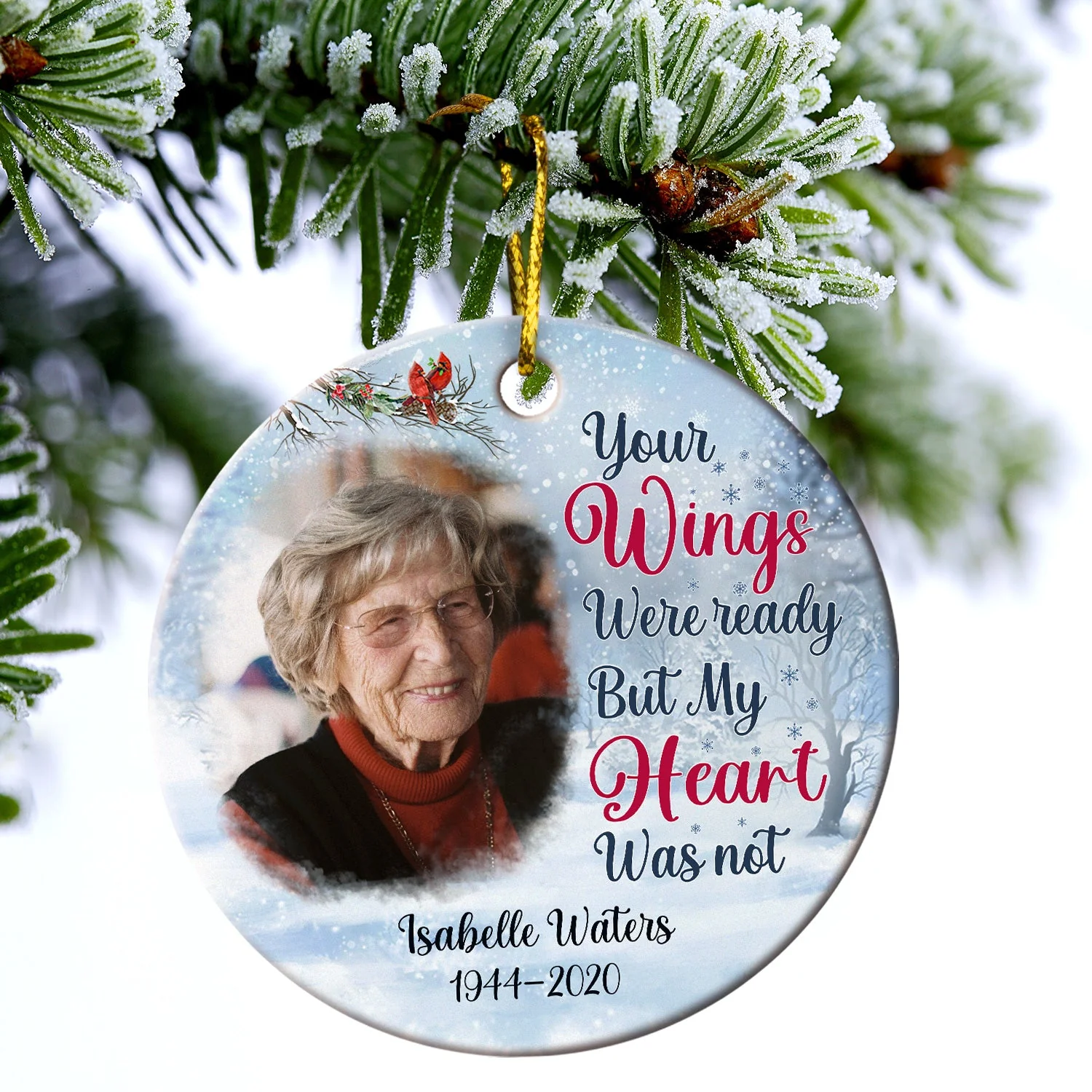 Custom Photo Because Someone We Love Is In Heaven Christmas - Memorial Gift For Family - Personalized Custom Circle Ceramic Ornament - Image 3