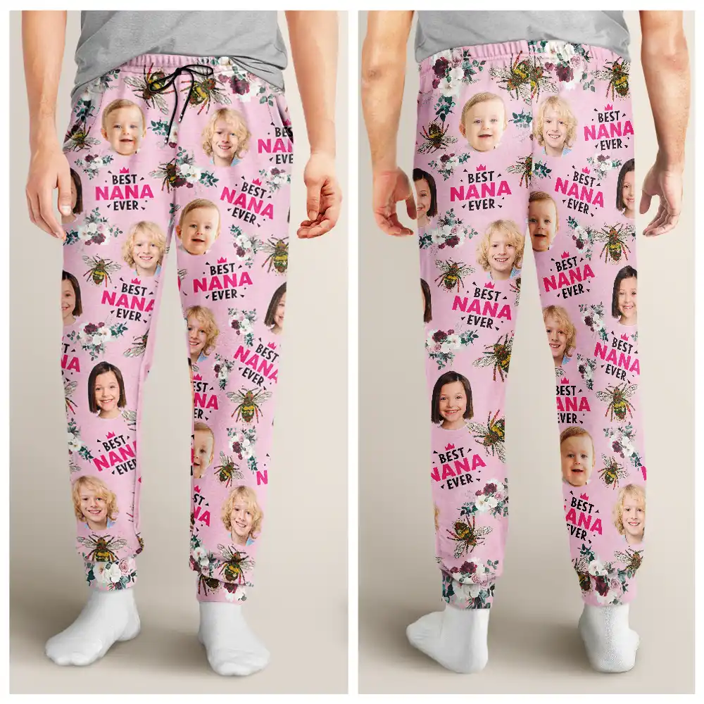 Custom Photo Bee Flowral Best Grandma Ever - Personalized Pajama Pants - Image 5