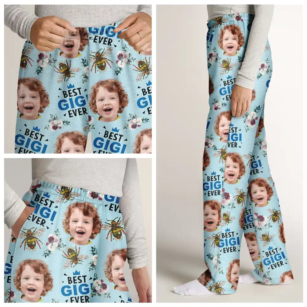 Custom Photo Bee Flowral Best Grandma Ever - Personalized Pajama Pants - Image 8