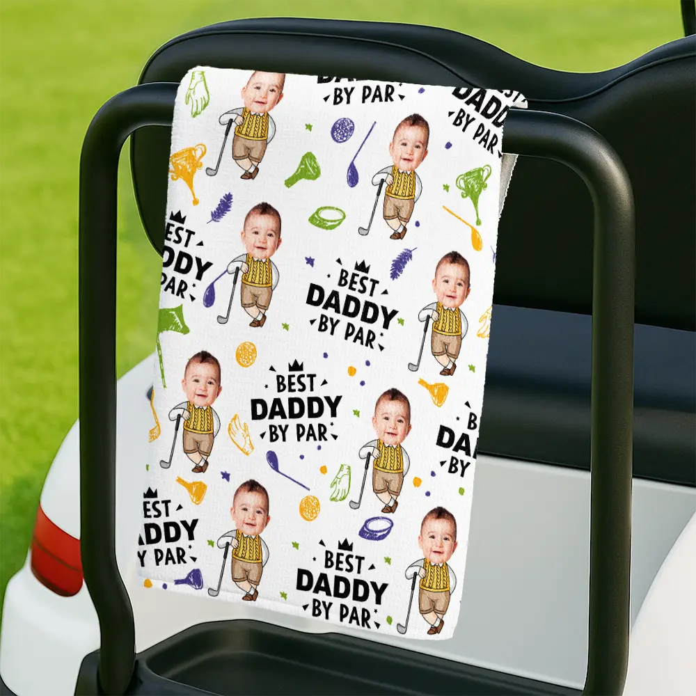 Custom Photo Best Dad By Par Funny Kid - Personalized Golf Towel - Image 3