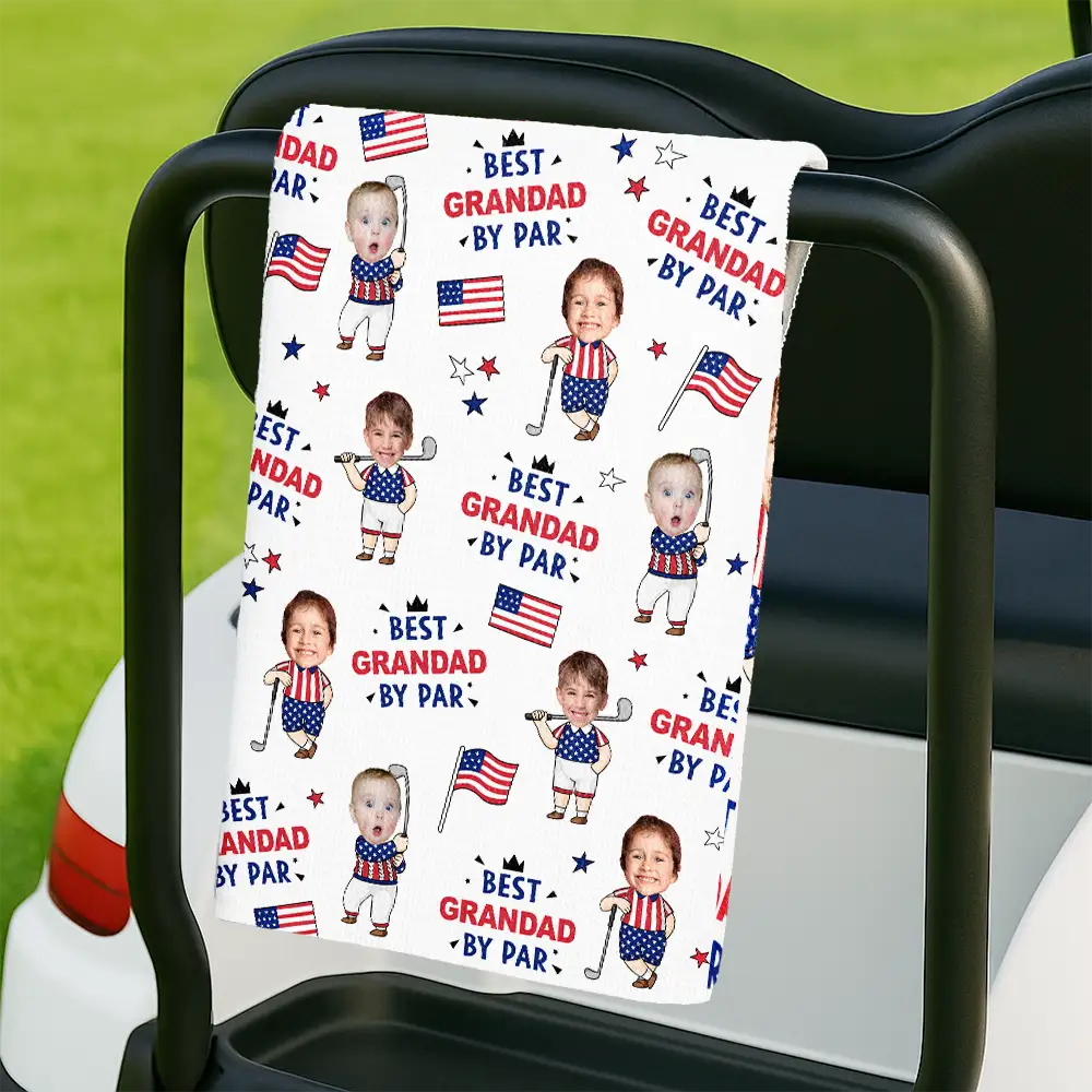 Custom Photo Best Dad By Par Funny Kid US Flag - Personalized Golf Towel - Image 3
