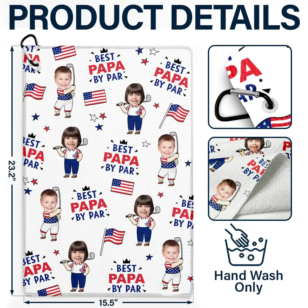 Custom Photo Best Dad By Par Funny Kid US Flag - Personalized Golf Towel - Image 5