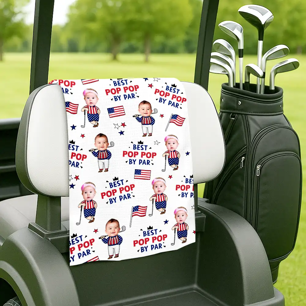Custom Photo Best Dad By Par Funny Kid US Flag - Personalized Golf Towel - Image 6