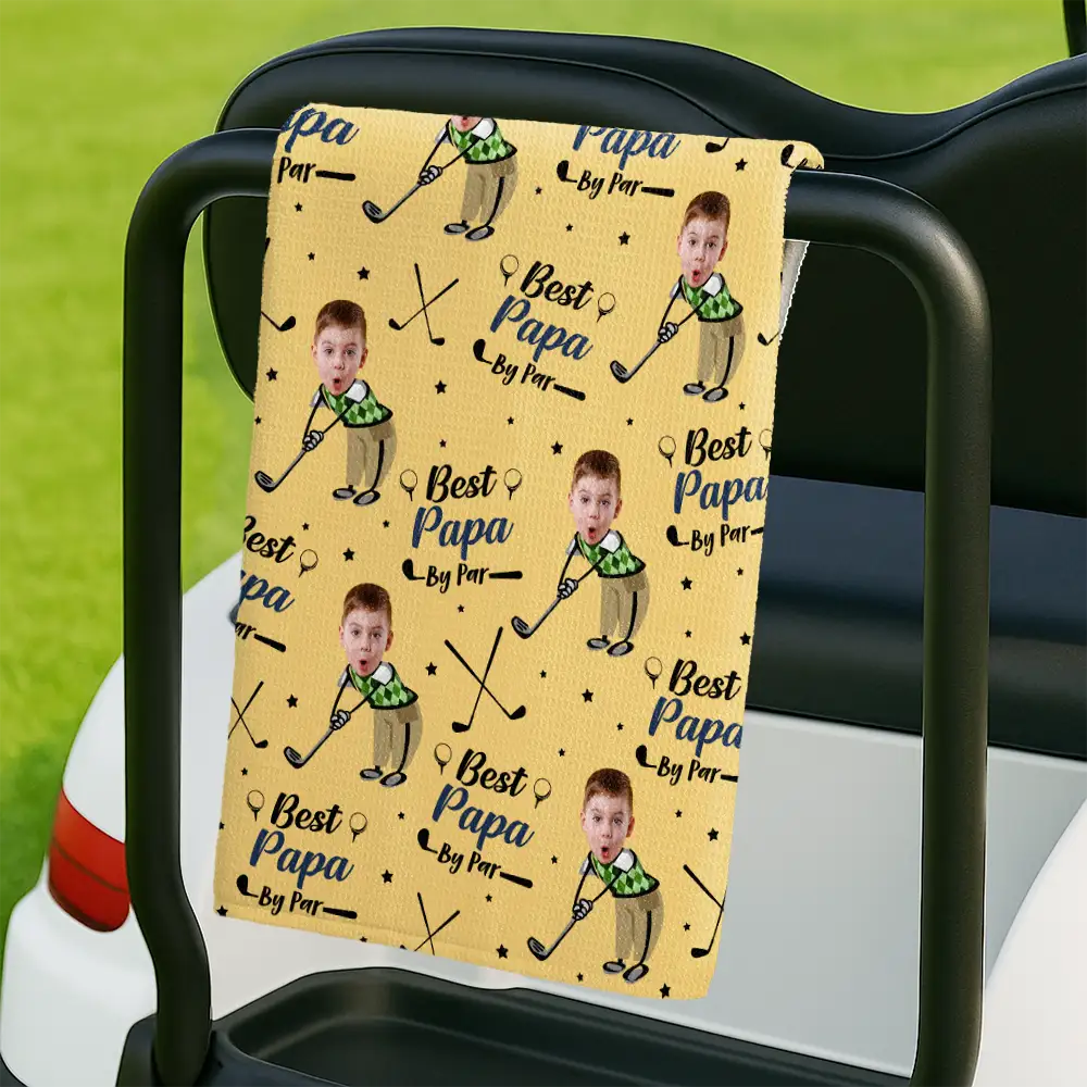 Custom Photo Best Dad By Par - Personalized Golf Towel - Image 3