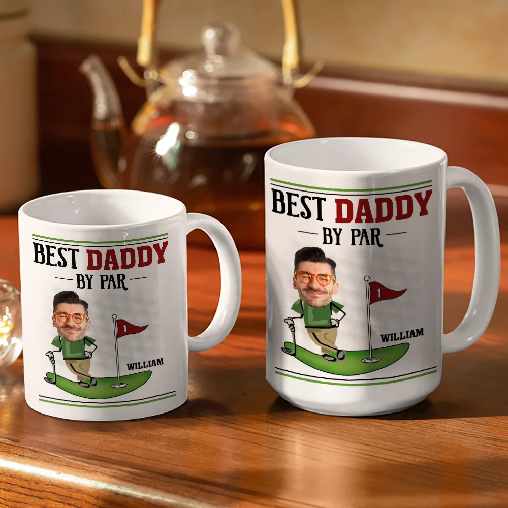 Custom Photo Best Dad By Par - Personalized White Edge-to-Edge Mug - Image 4