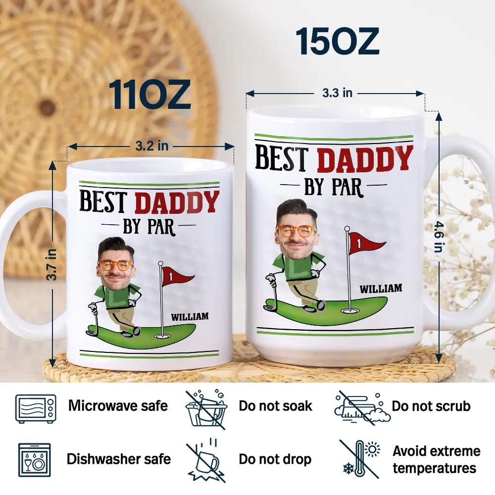 Custom Photo Best Dad By Par - Personalized White Edge-to-Edge Mug - Image 6