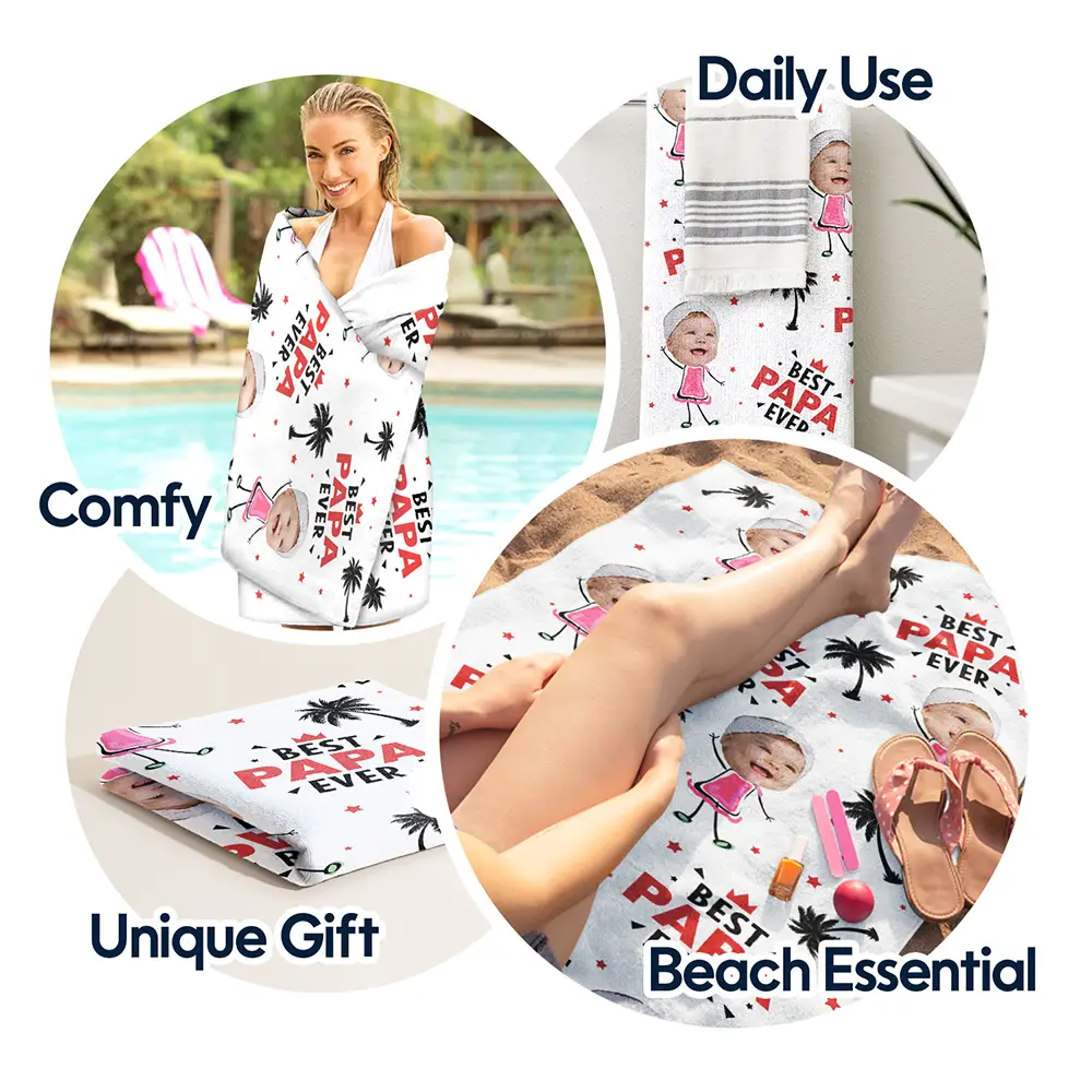 Custom Photo Best Dad Ever Coconut Palm - Personalized Beach Towel - Image 6