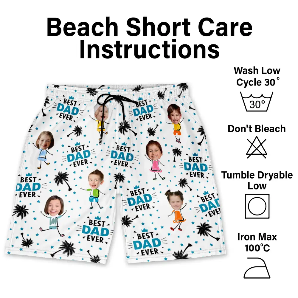 Custom Photo Best Dad Ever Coconut Palm - Personalized Unisex Beach Shorts - Image 7