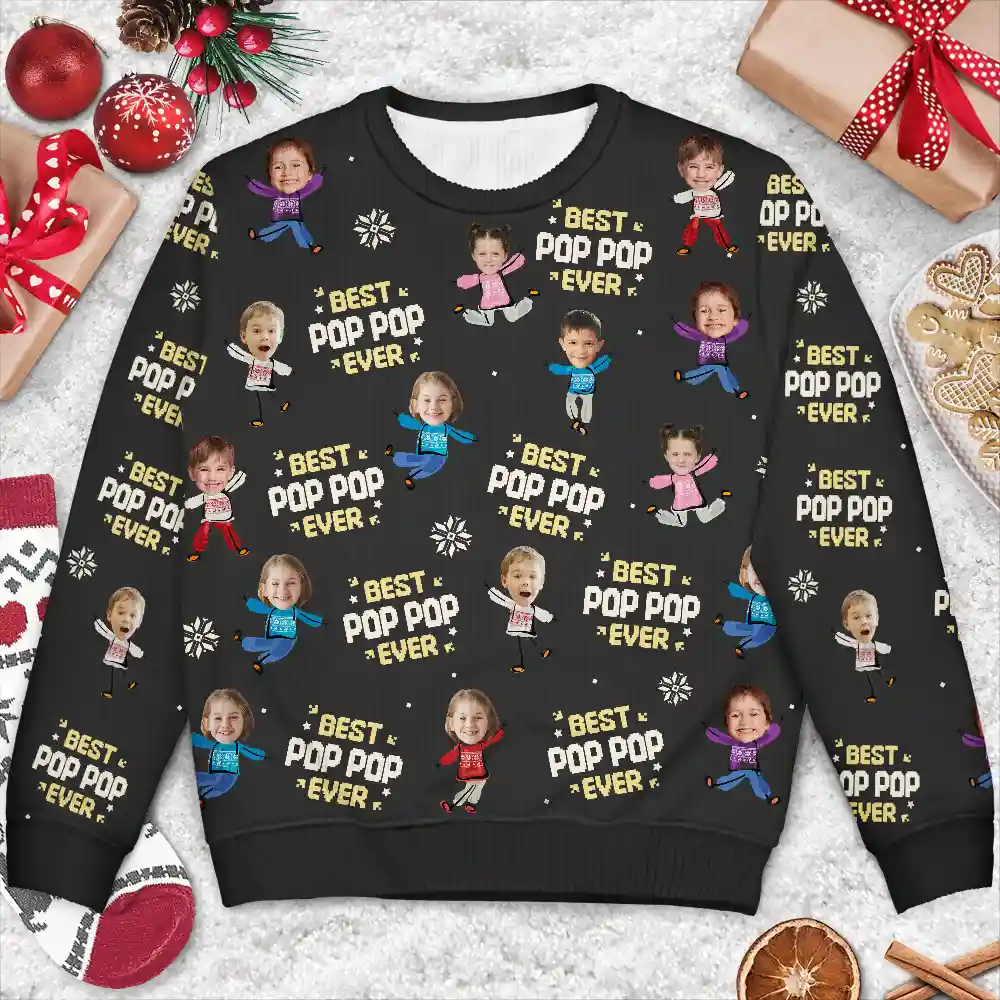 Custom Photo Best Dad Ever Funny Kids Christmas - Personalized Unisex Ugly Sweater - Image 5