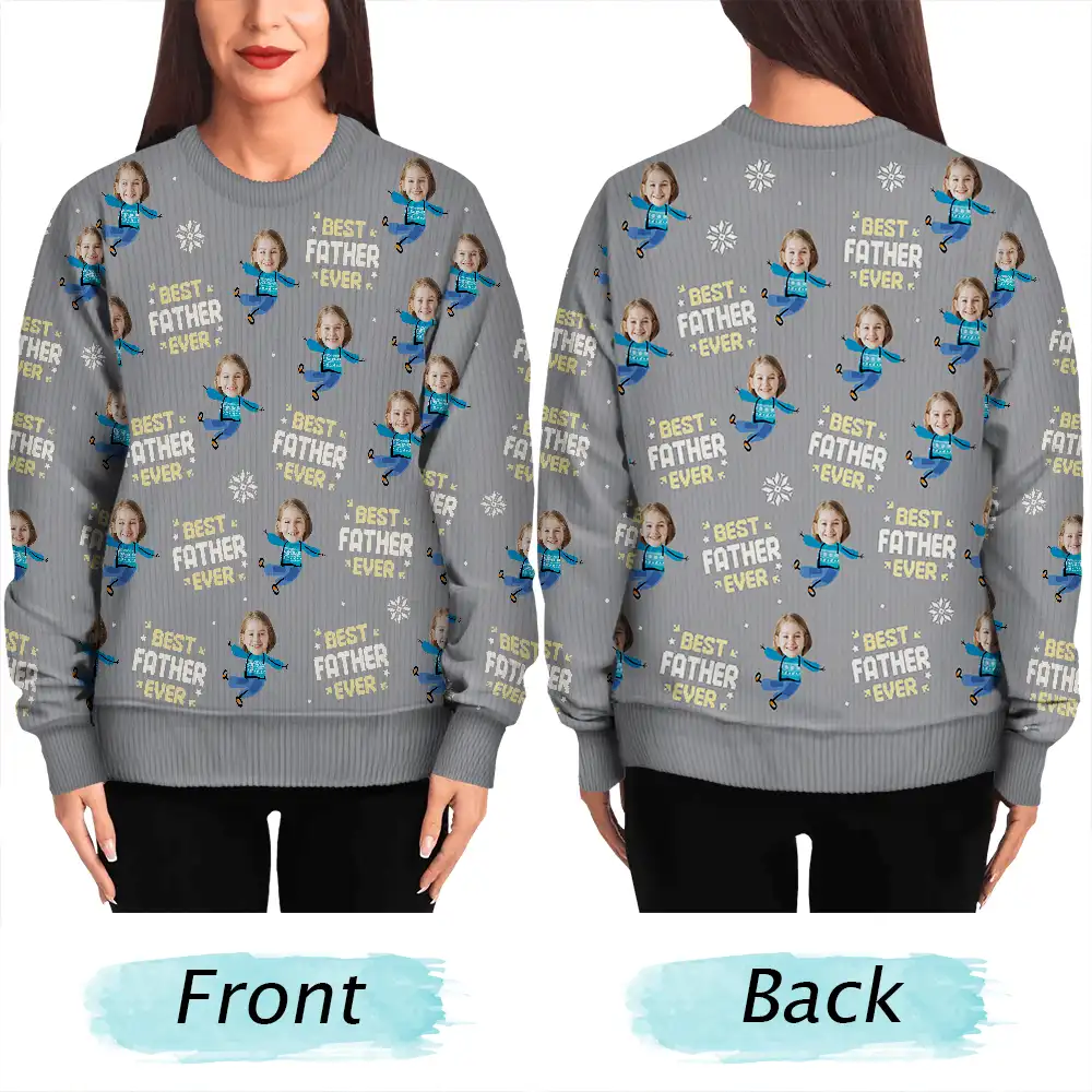 Custom Photo Best Dad Ever Funny Kids Christmas - Personalized Unisex Ugly Sweater - Image 7