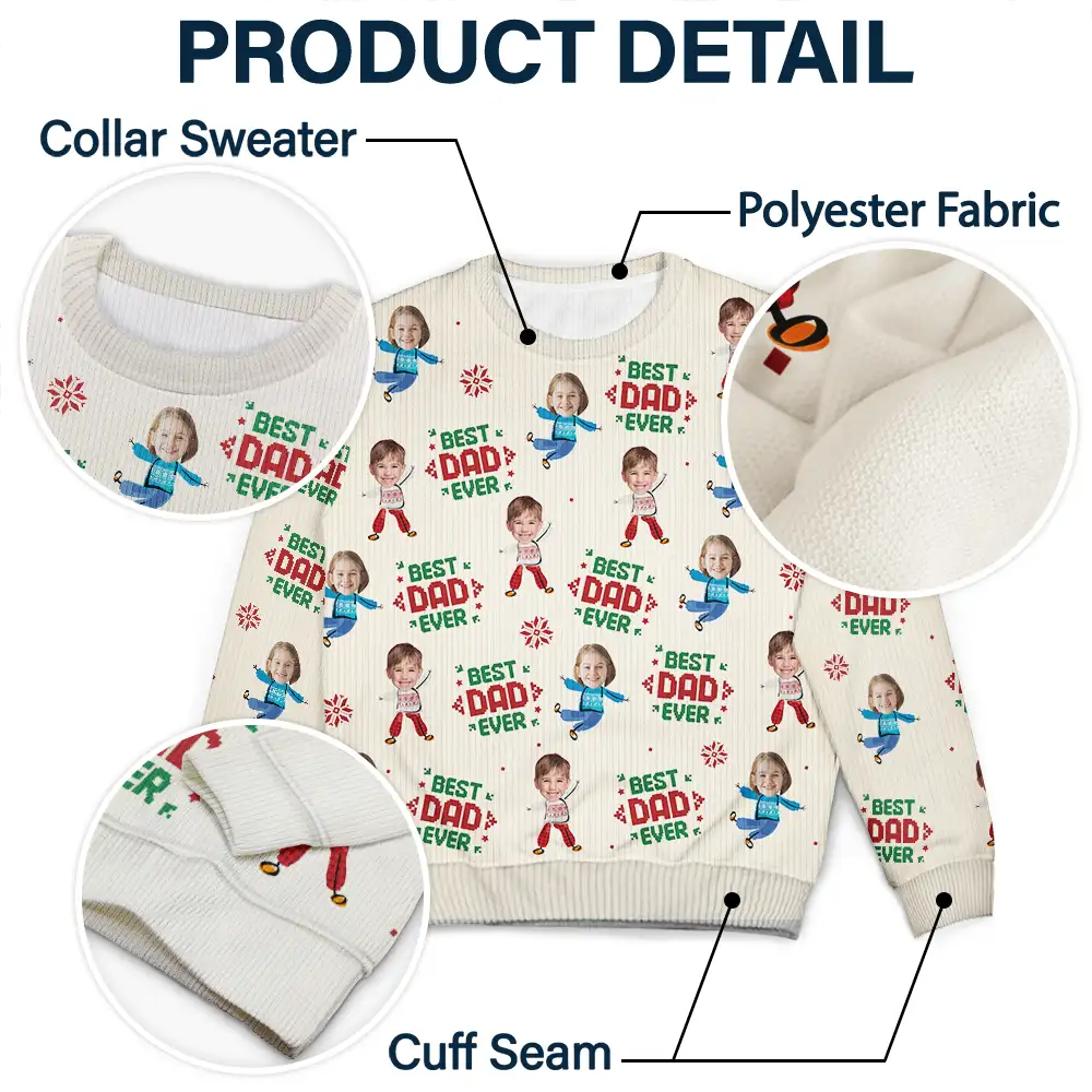 Custom Photo Best Dad Ever Funny Kids Christmas - Personalized Unisex Ugly Sweater - Image 8