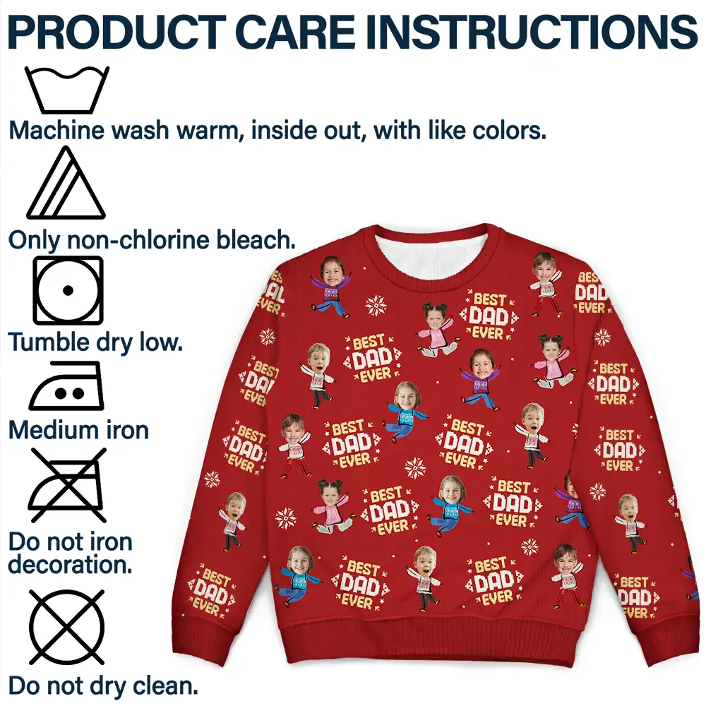 Custom Photo Best Dad Ever Funny Kids Christmas - Personalized Unisex Ugly Sweater - Image 9