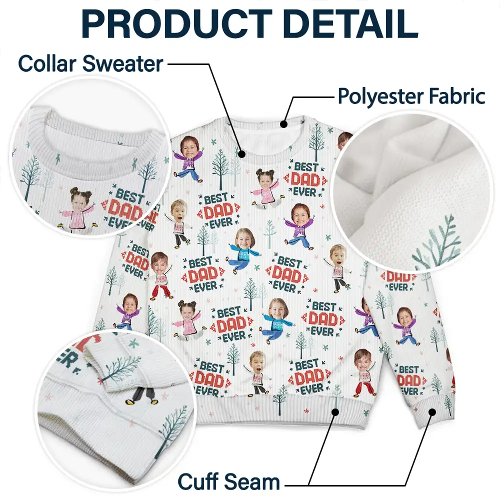 Custom Photo Best Dad Ever Funny Kids Christmas Tree - Personalized Unisex Ugly Sweater - Image 7