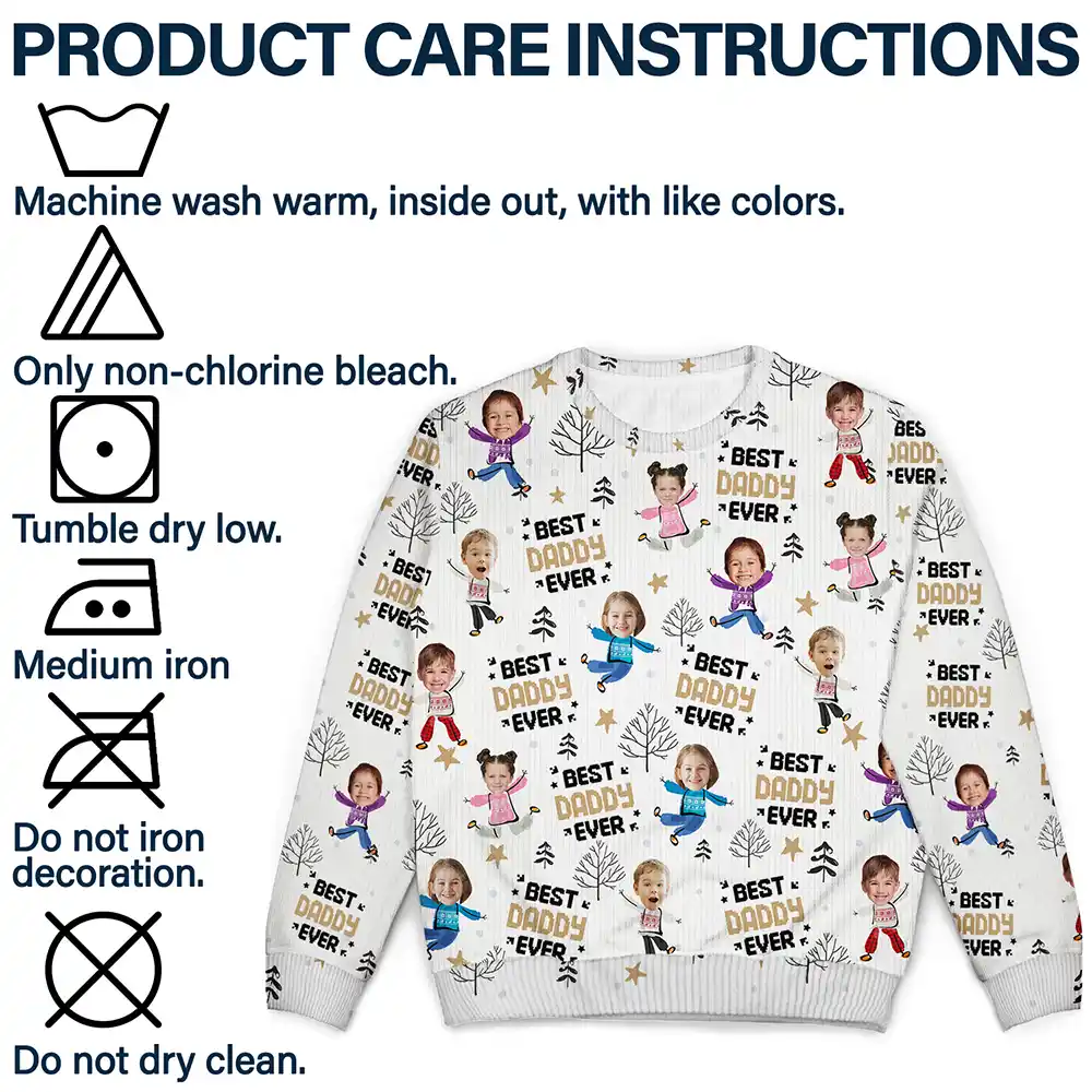 Custom Photo Best Dad Ever Funny Kids Christmas Tree - Personalized Unisex Ugly Sweater - Image 8
