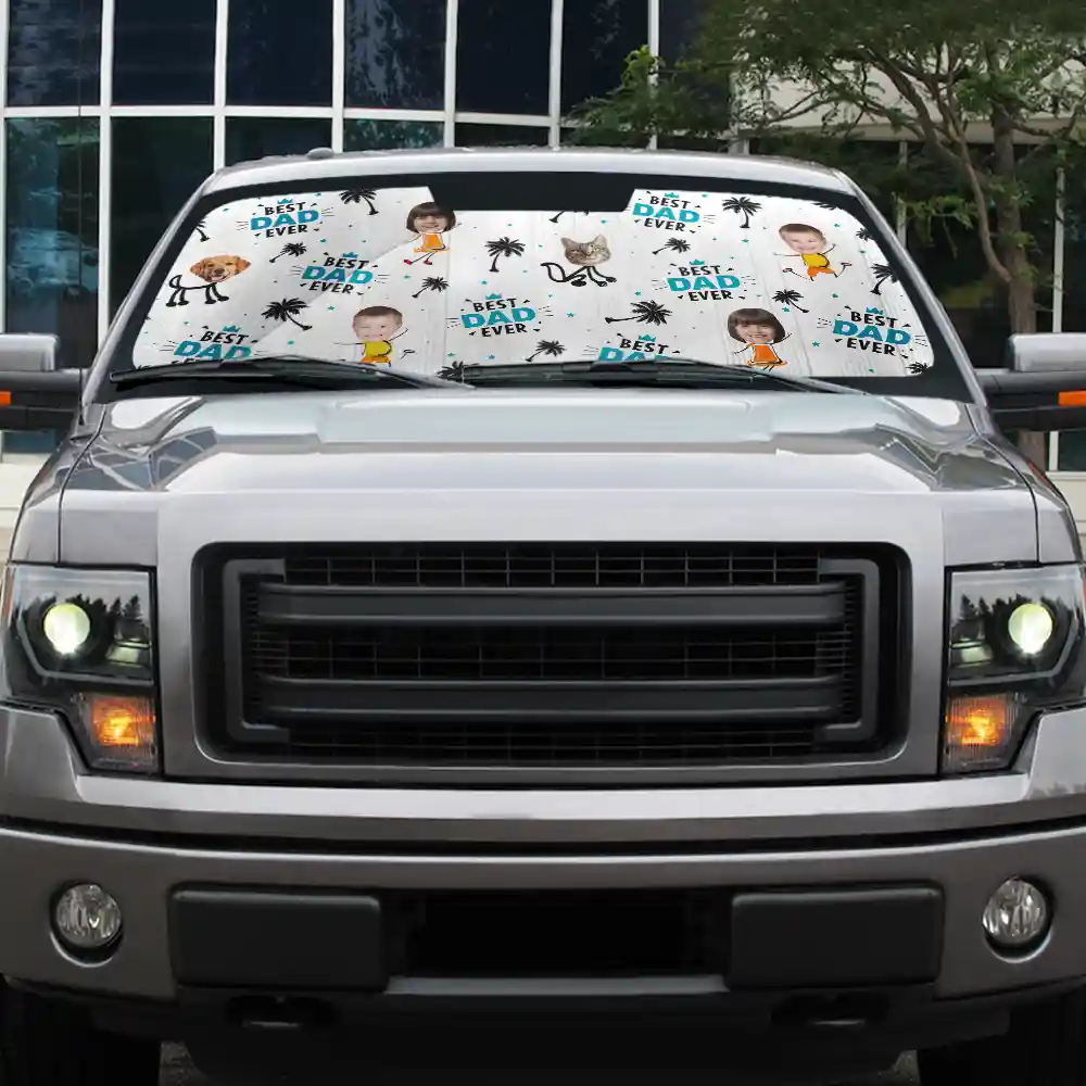 Custom Photo Best Dad Ever Kids Dog Cat - Personalized Auto Sunshade - Image 6