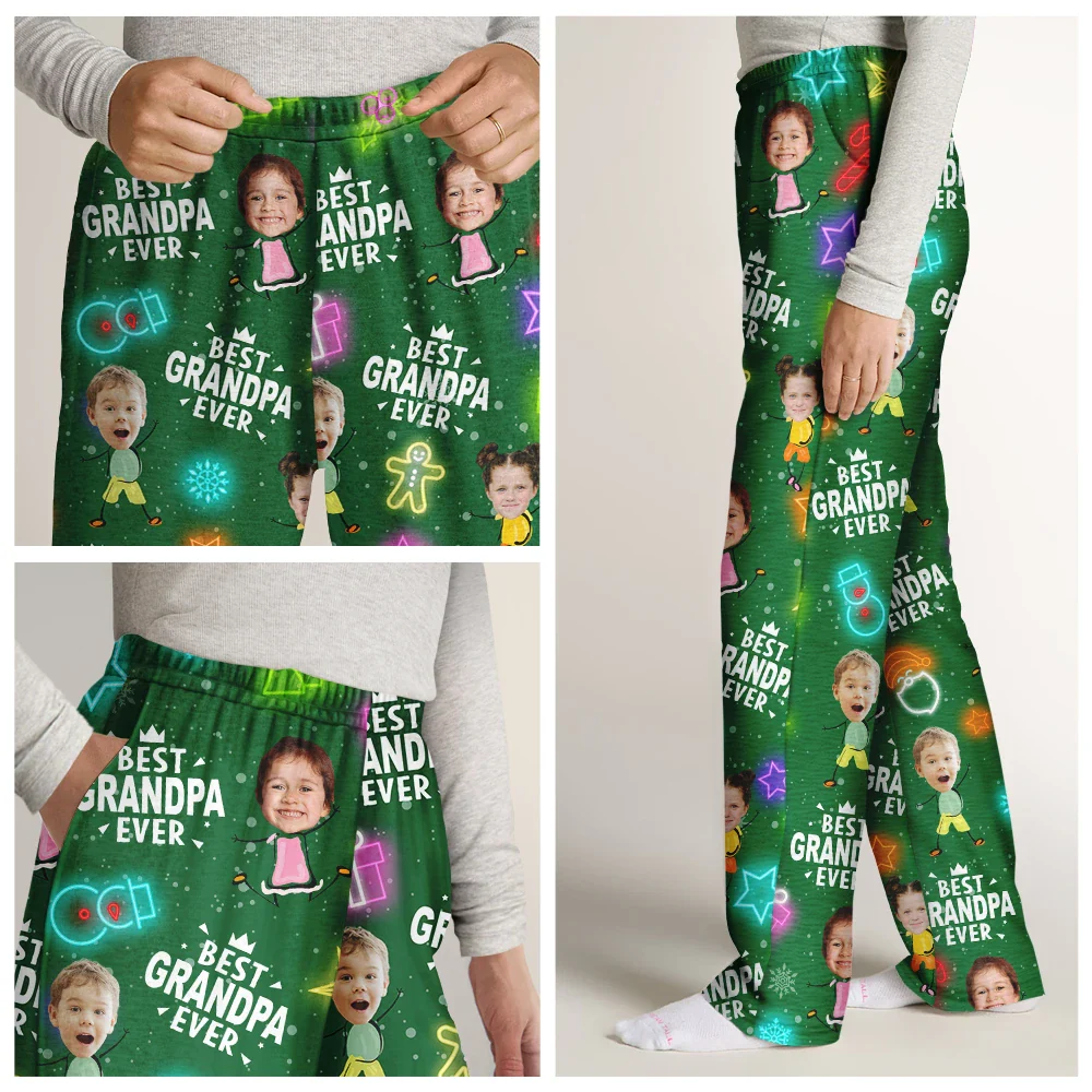 Custom Photo Best Dad Ever Neon Style - Personalized Pajama Pants - Image 8
