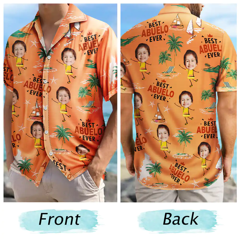 Custom Photo Best Dad Ever Palm Tree And Sailing - Personalized Hawaiian Shirt - Image 6