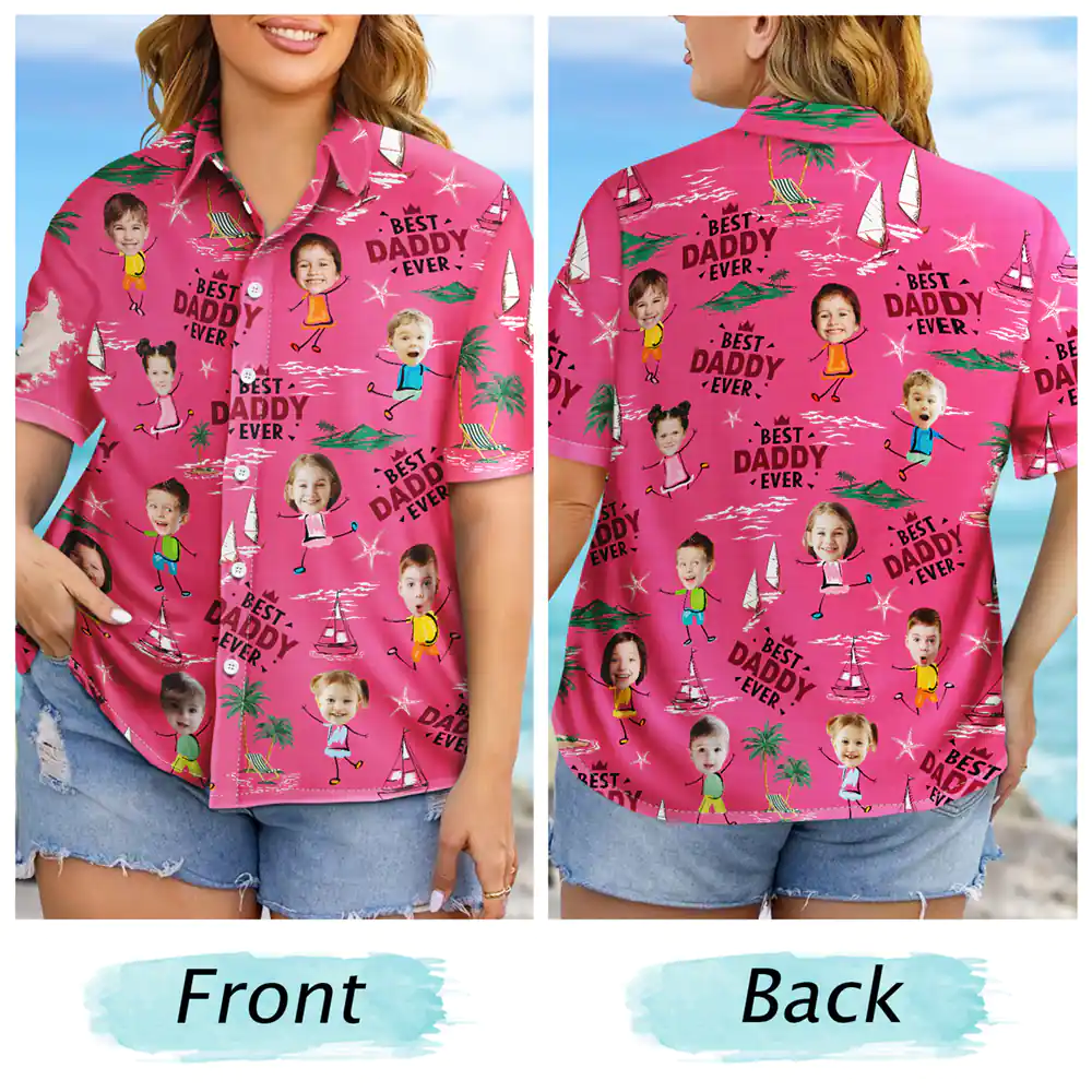 Custom Photo Best Dad Ever Palm Tree And Sailing - Personalized Hawaiian Shirt - Image 7