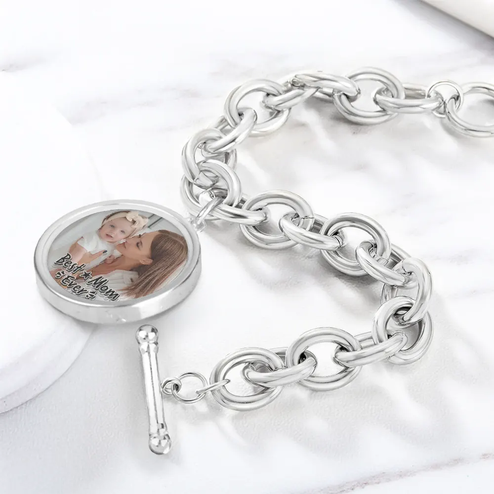 Custom Photo Best Dad Ever - Personalized Charm Bracelet - Image 2