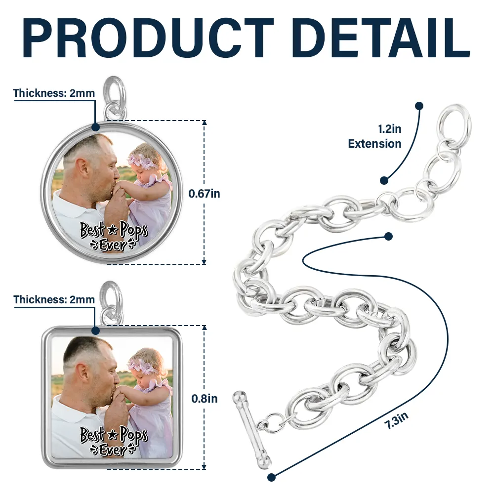 Custom Photo Best Dad Ever - Personalized Charm Bracelet - Image 5
