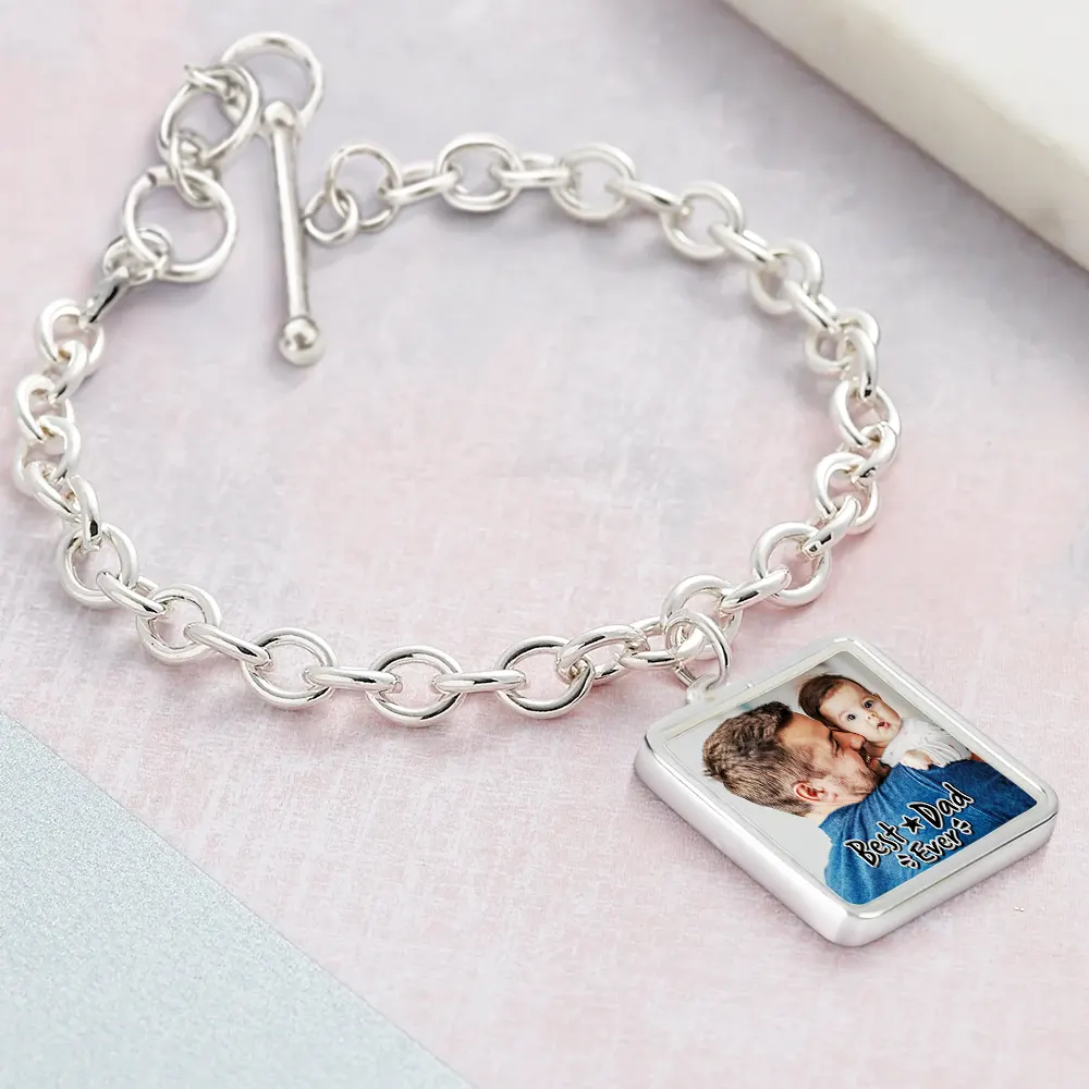 Custom Photo Best Dad Ever - Personalized Charm Bracelet - Image 6