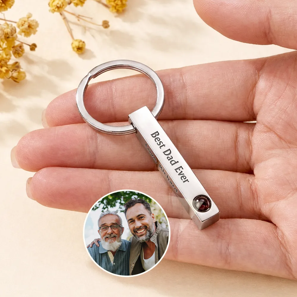 Custom Photo Best Dad Ever - Personalized Photo Projection Keychain - Image 3