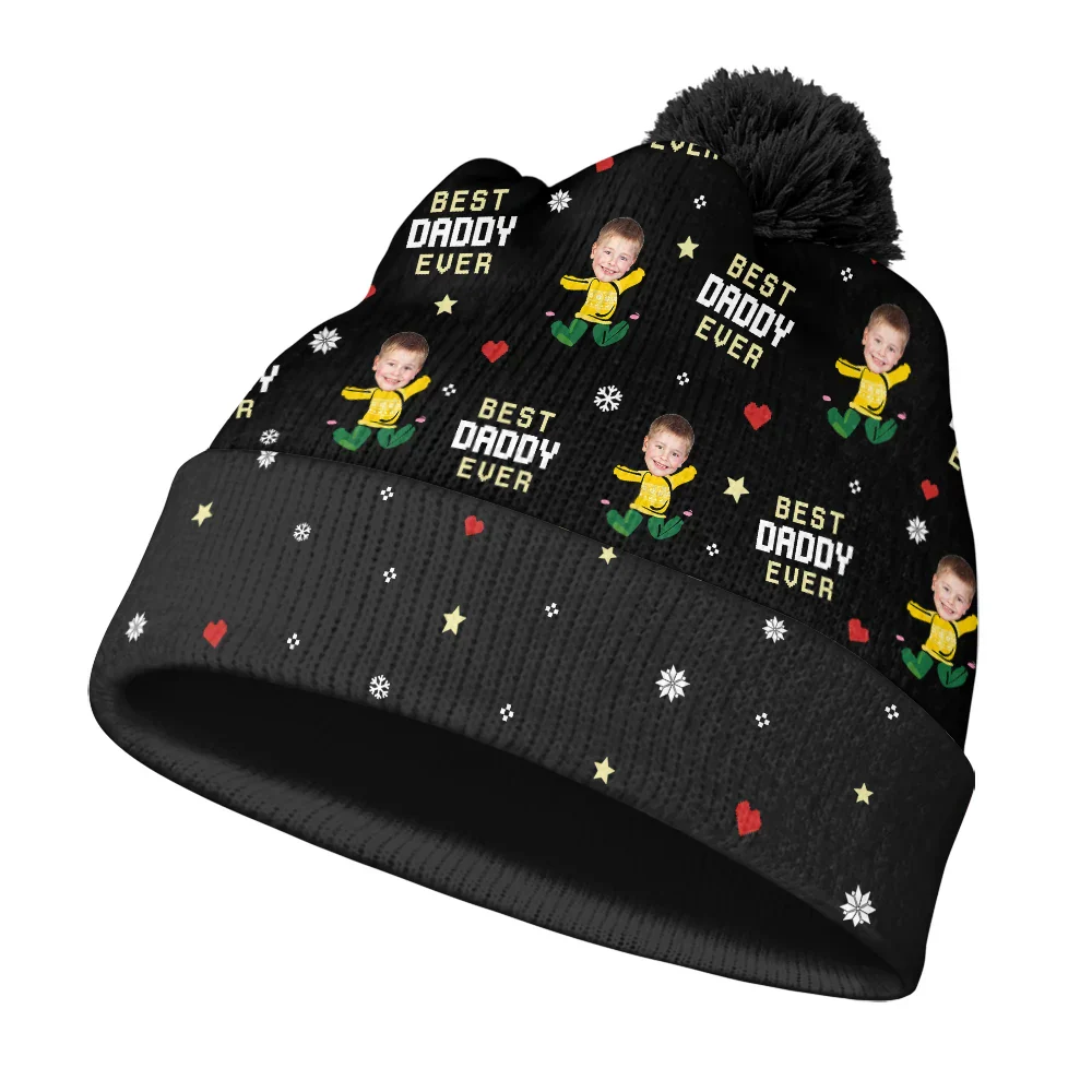 Custom Photo Best Dad Ever Ver 2 - Personalized Bobble Beanie Hat - Image 3