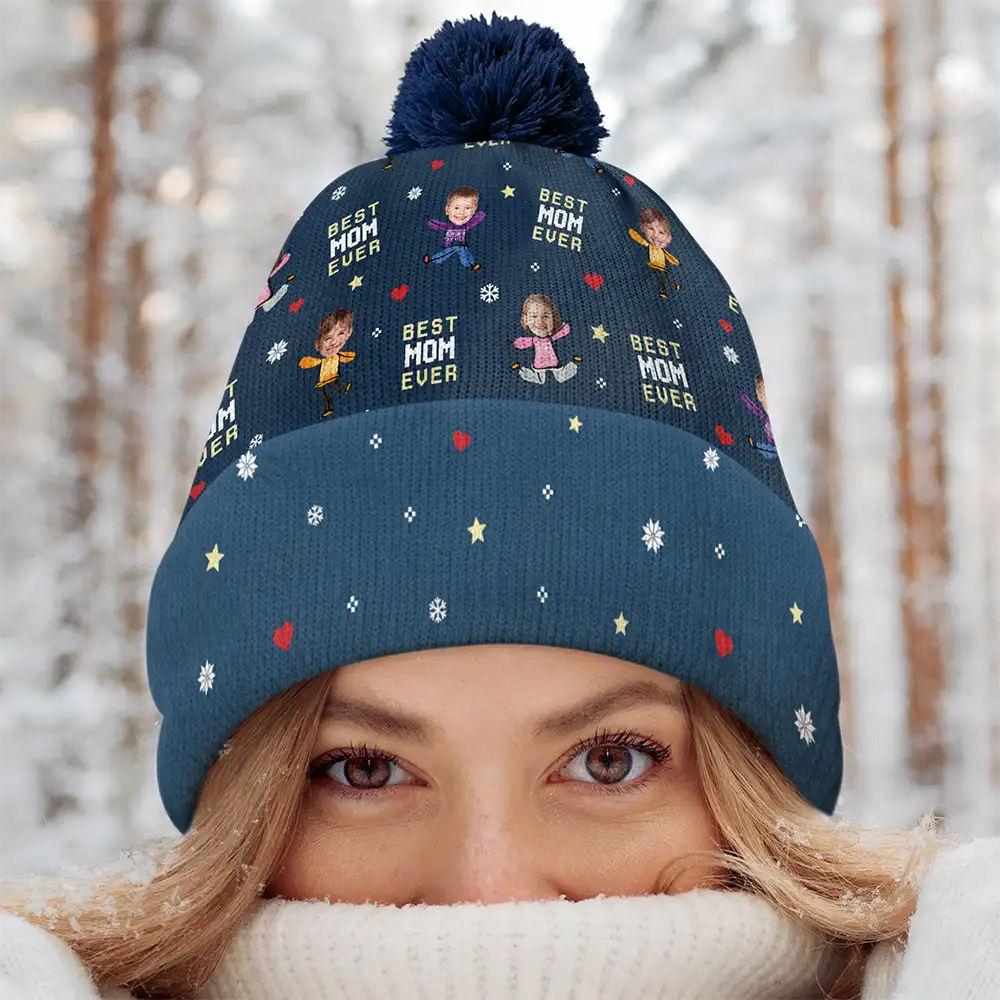 Custom Photo Best Dad Ever Ver 2 - Personalized Bobble Beanie Hat - Image 5