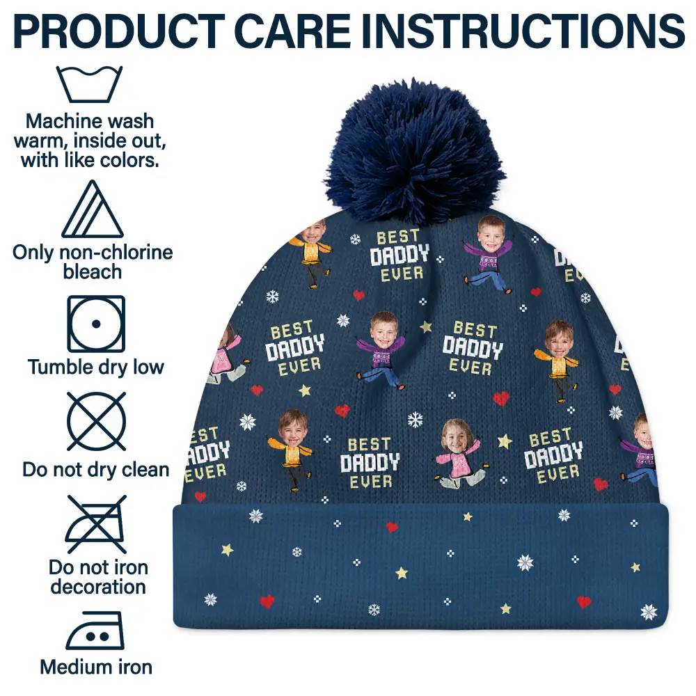 Custom Photo Best Dad Ever Ver 2 - Personalized Bobble Beanie Hat - Image 7